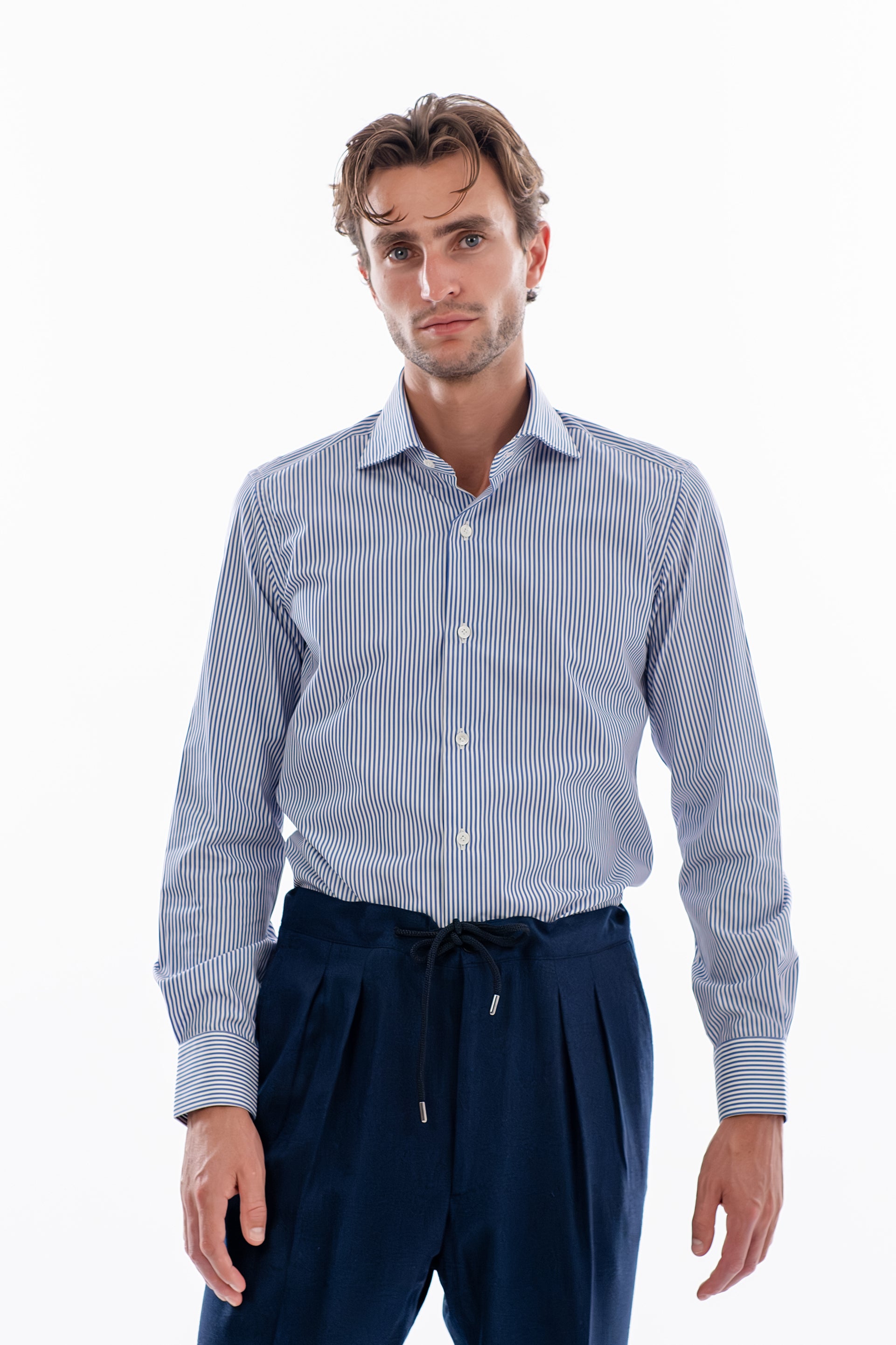 Non-Iron white blue stripes shirt