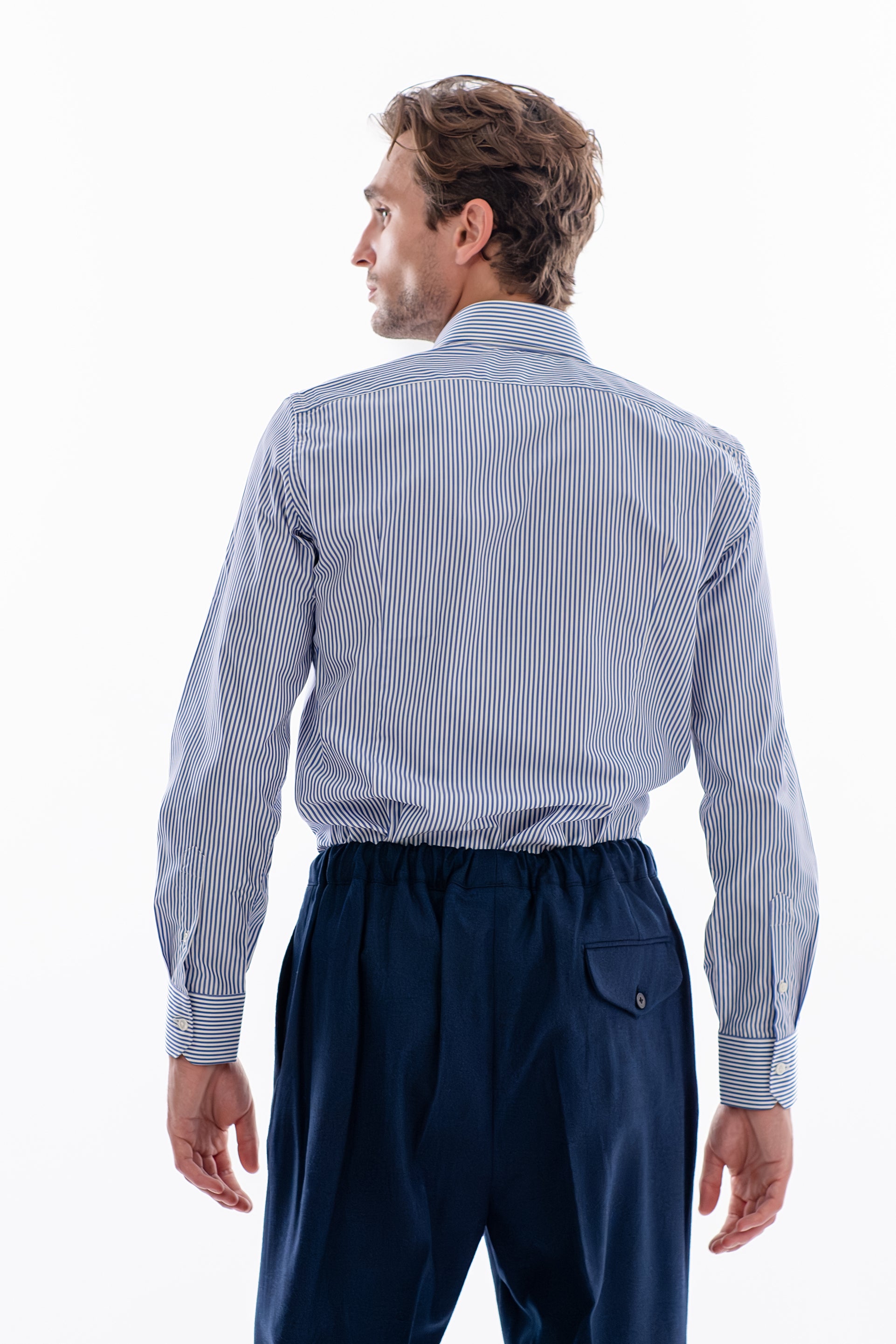 Non-Iron white blue stripes shirt