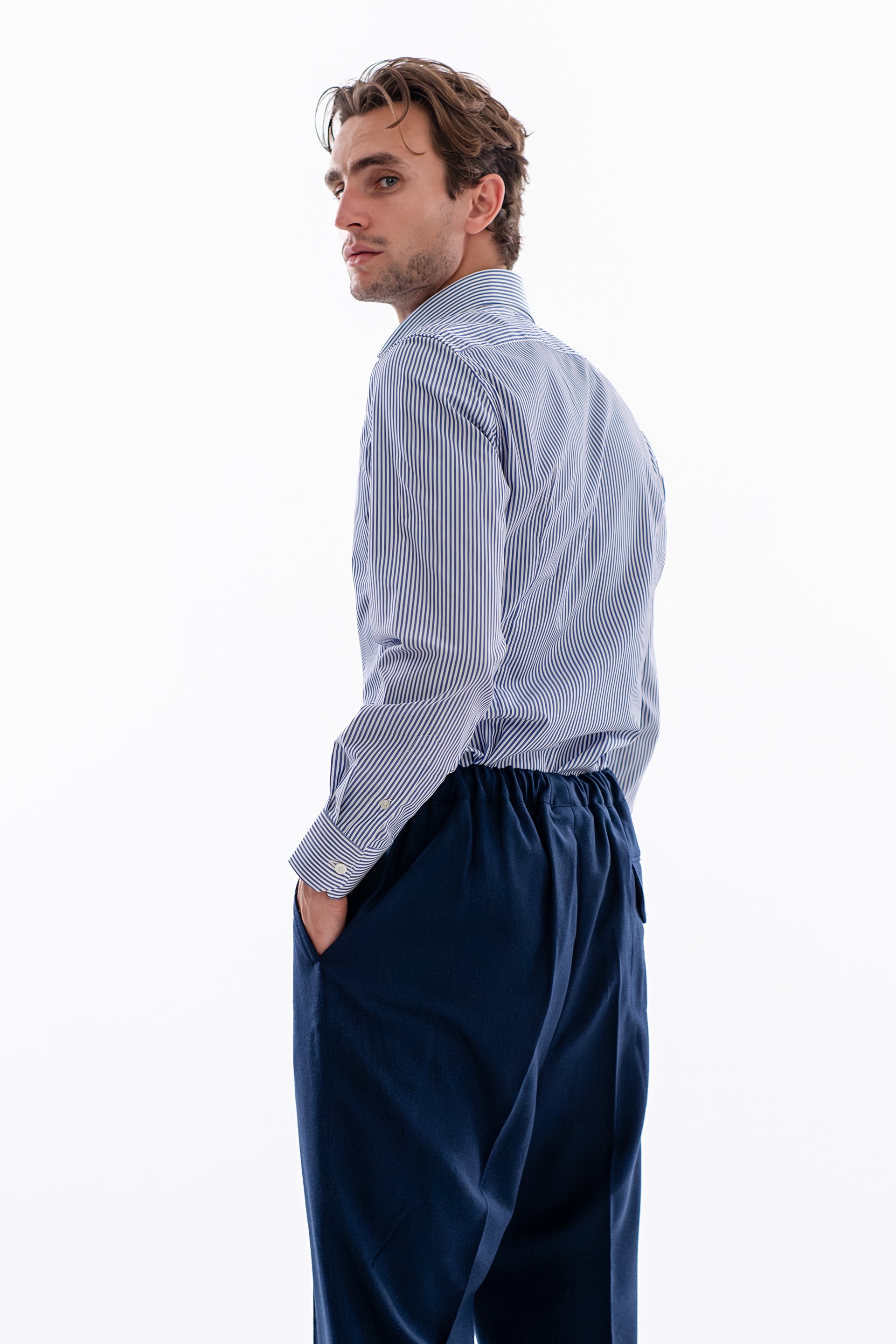 Non-Iron white blue stripes shirt