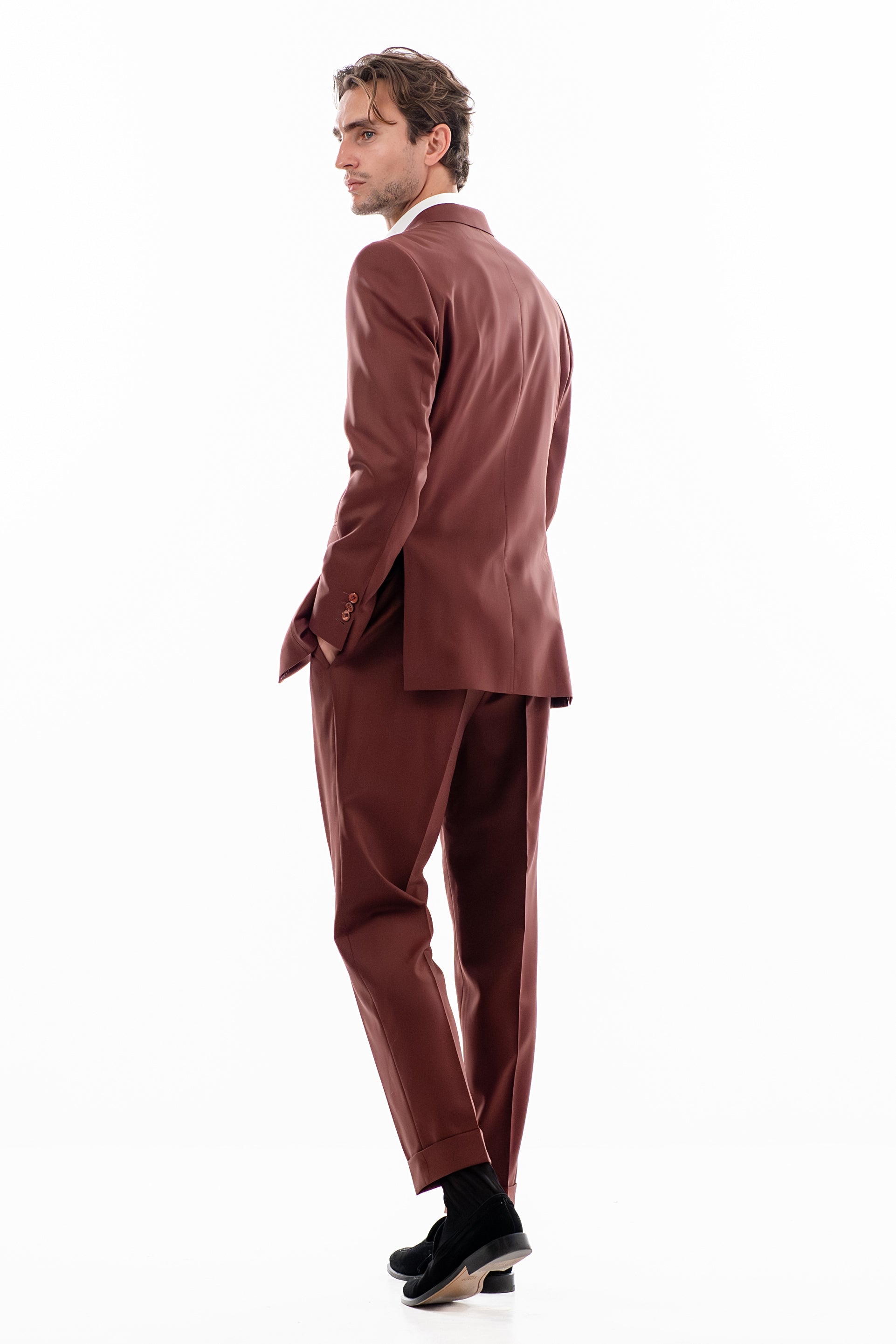Burgundy herringbone suit