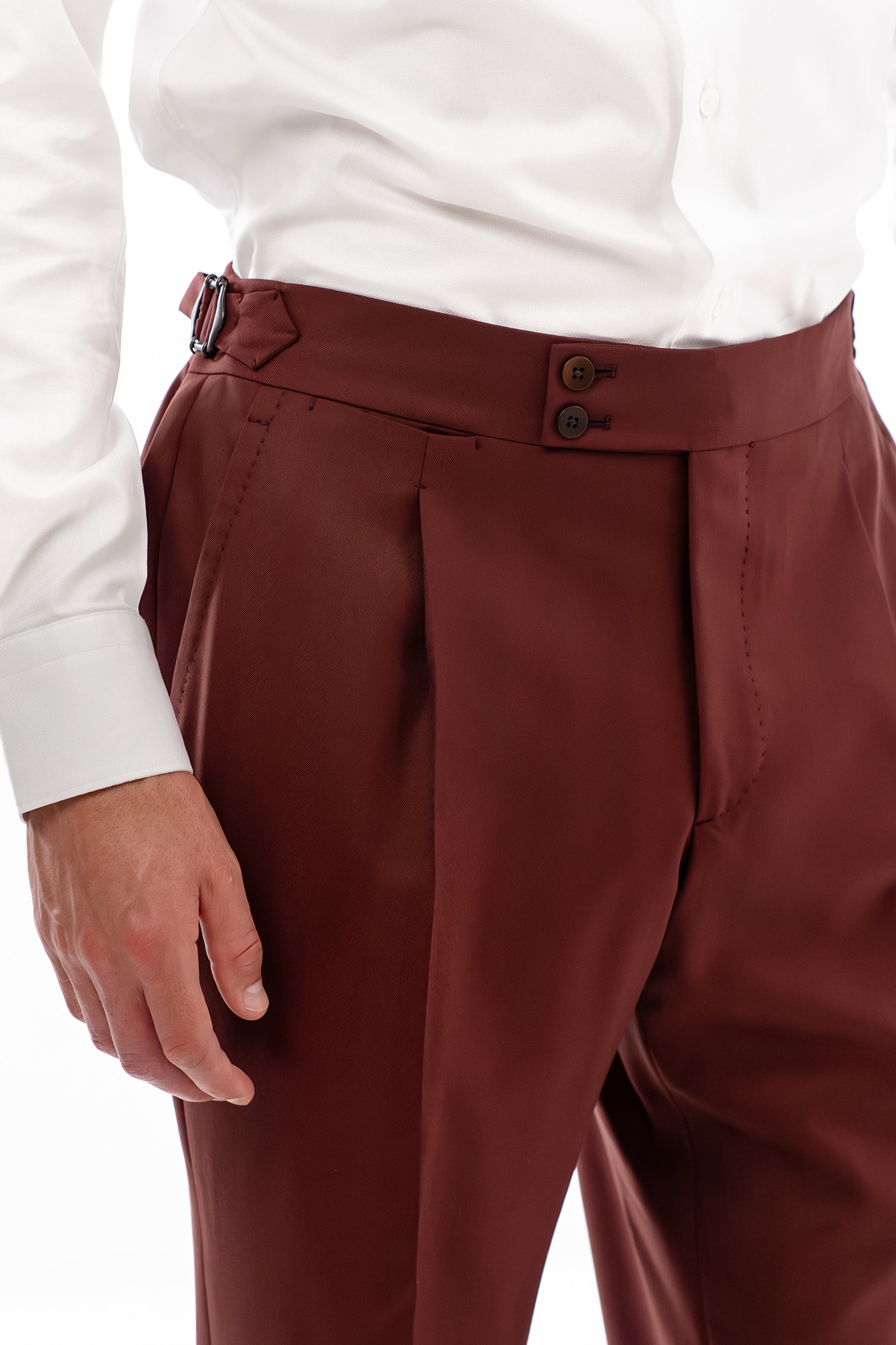 Burgundy Herringbone Trousers