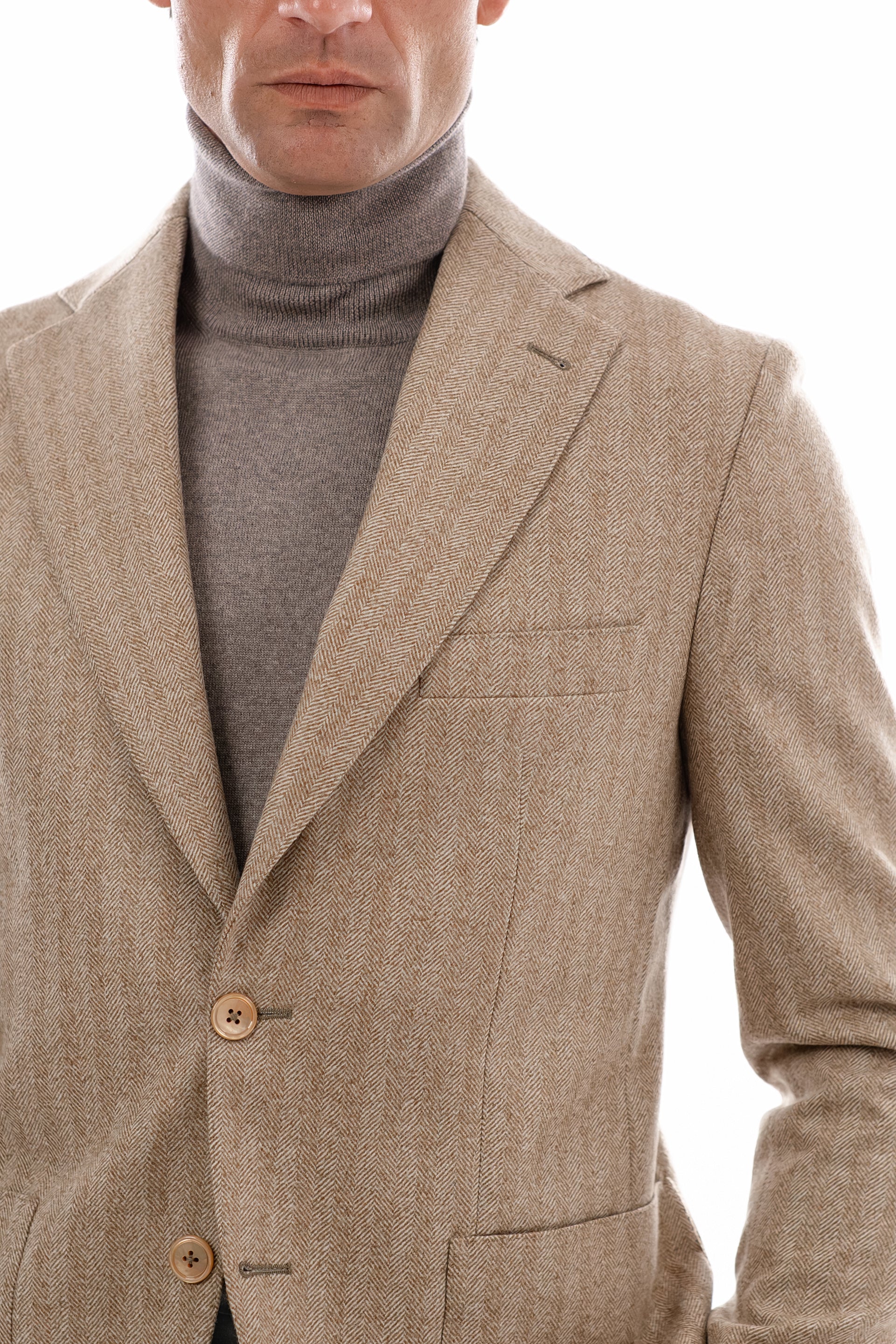 Beige Herringbone Blazer