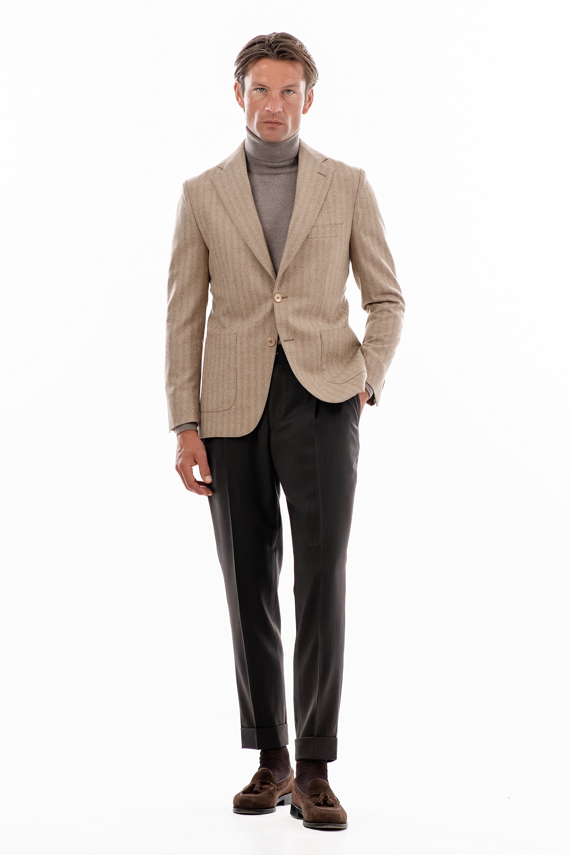 Beige Herringbone Blazer