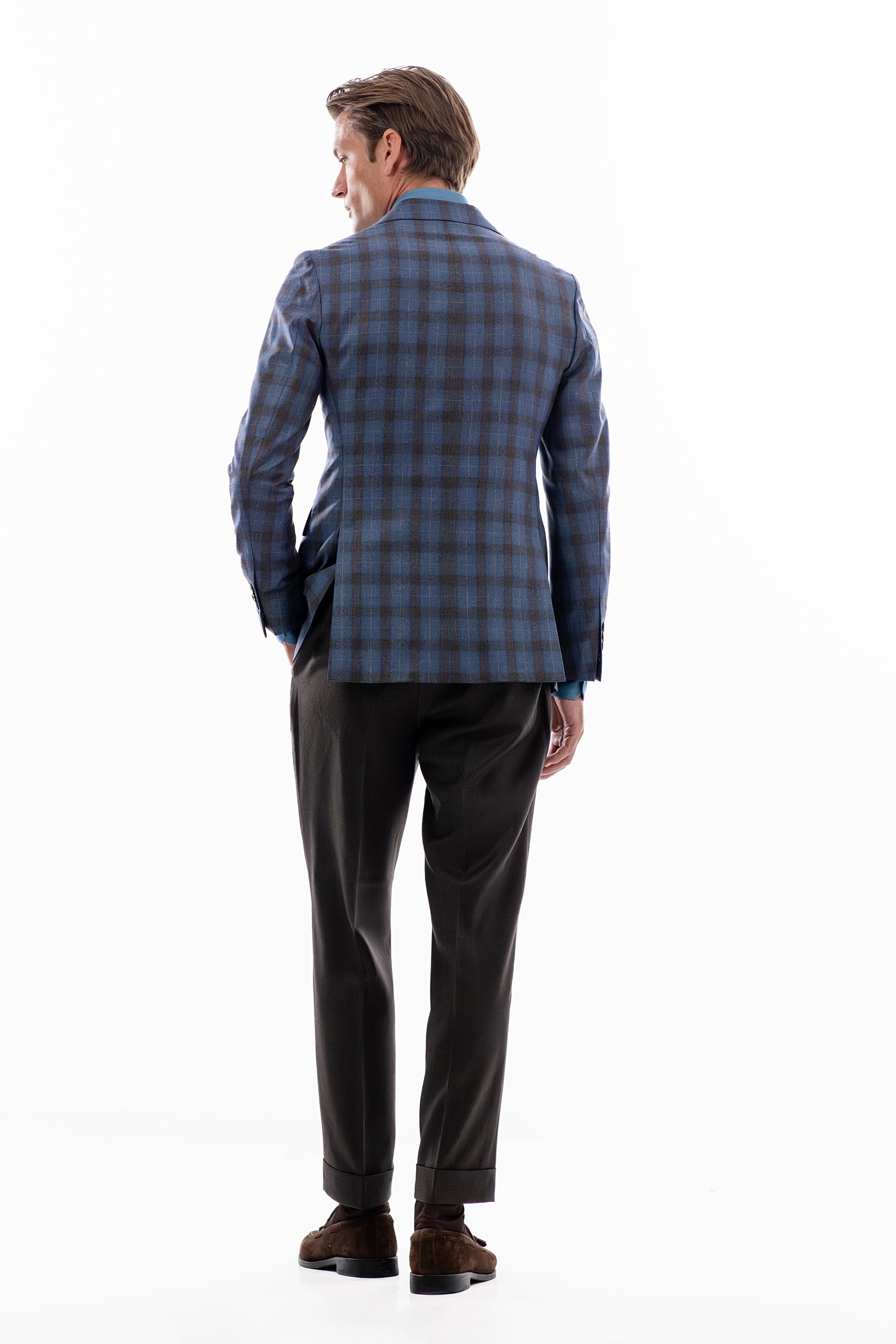 Ciel and brown windowpane blazer