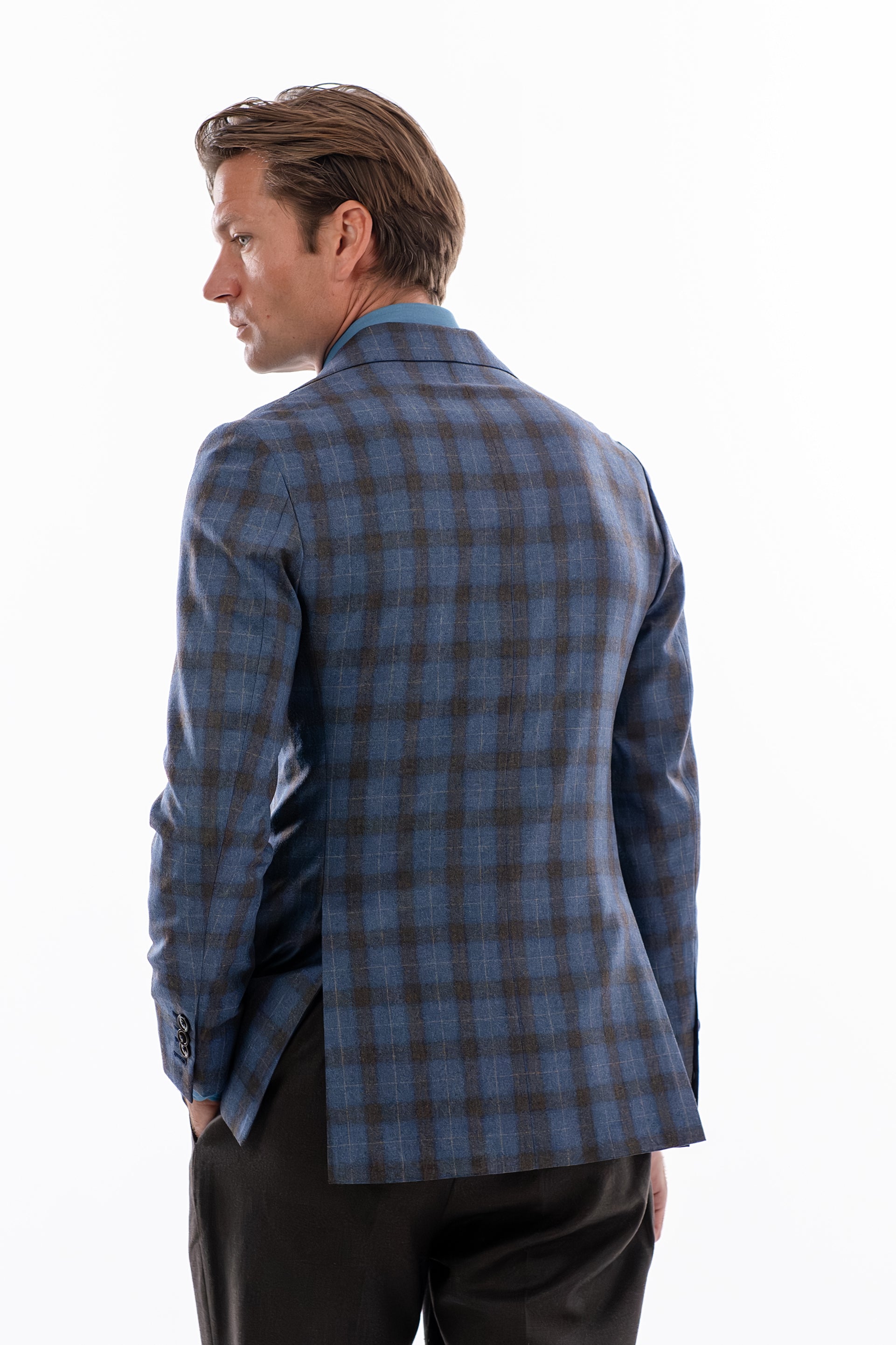 Ciel and brown windowpane blazer