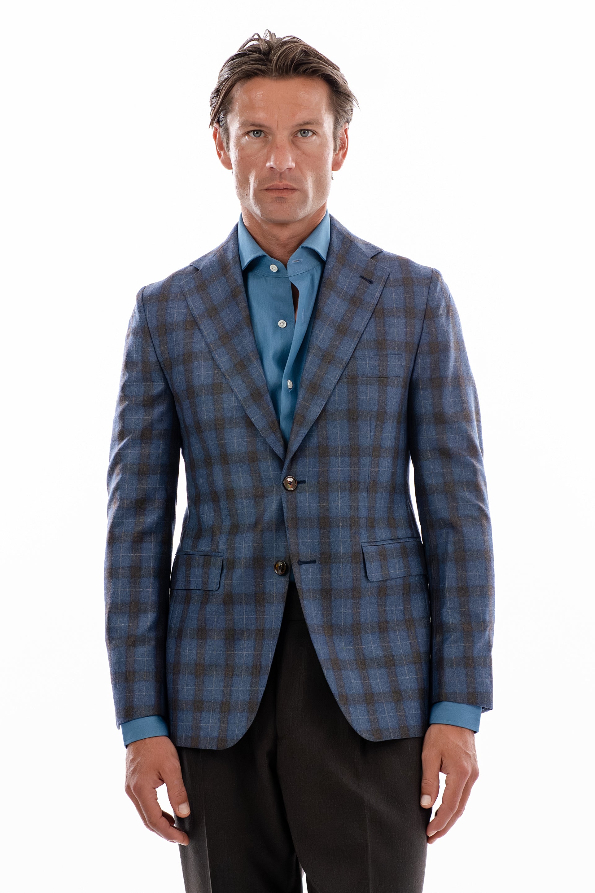 Ciel and brown windowpane blazer