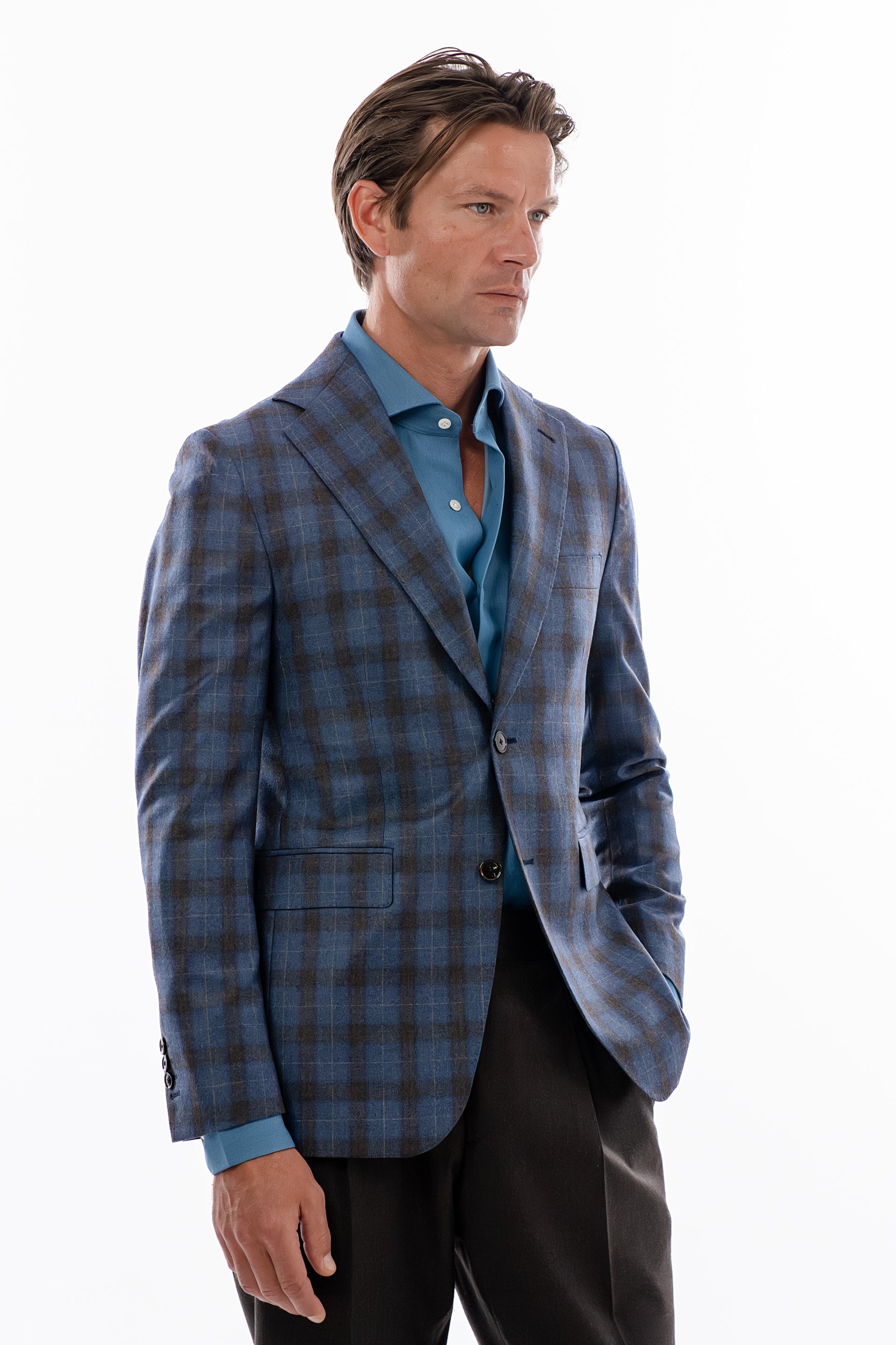 Ciel and brown windowpane blazer