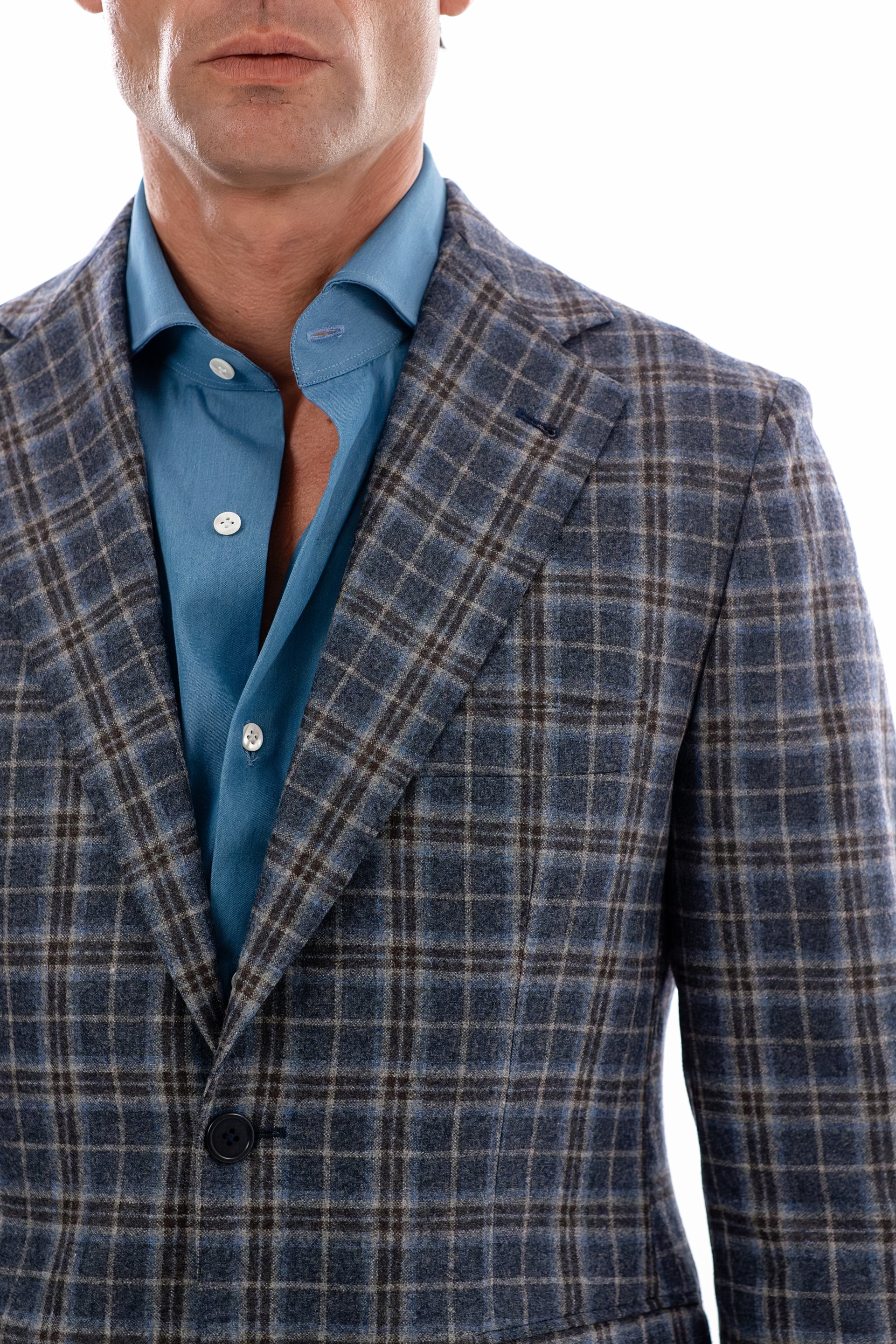 Blue and grey windowpane blazer