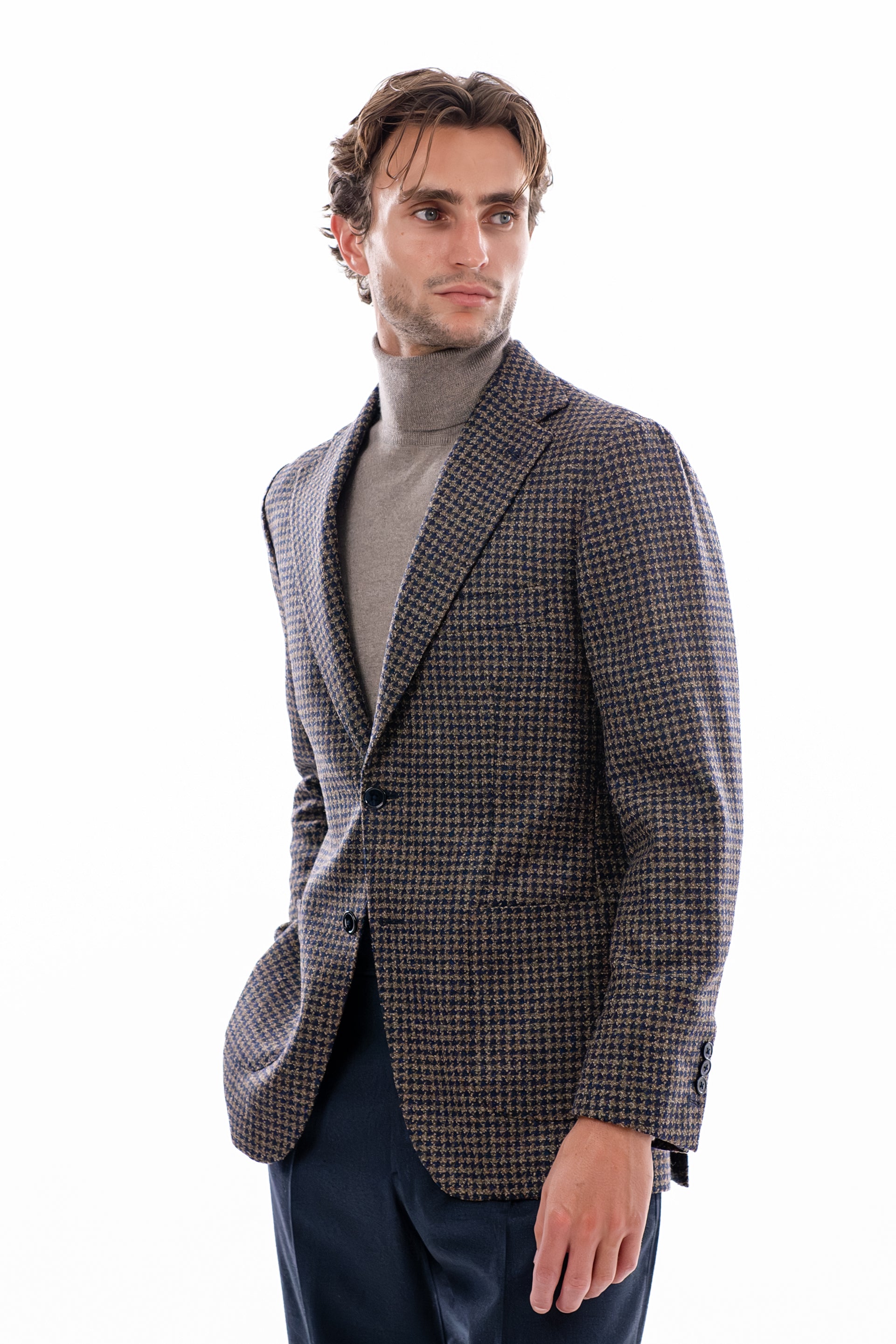 Brown and blue pied-de-poule blazer