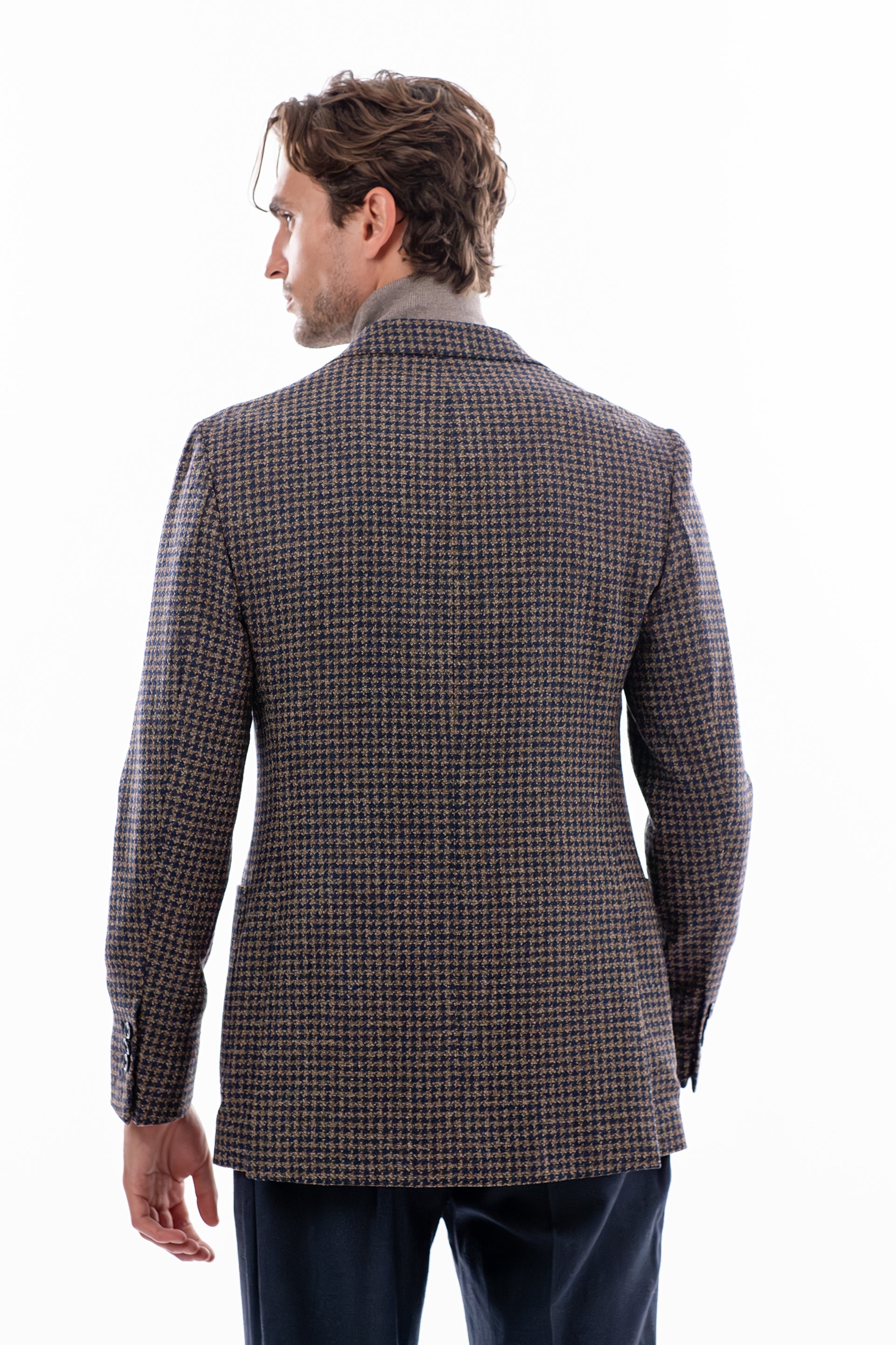 Brown and blue pied-de-poule blazer