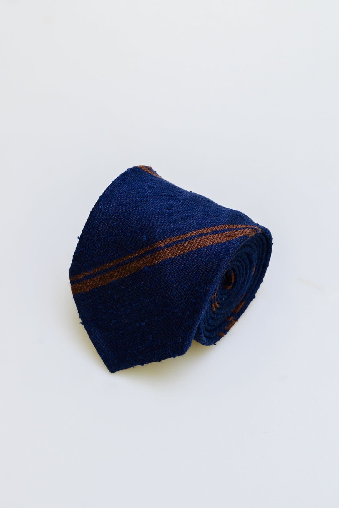 3fold blue and brown striped silk tie