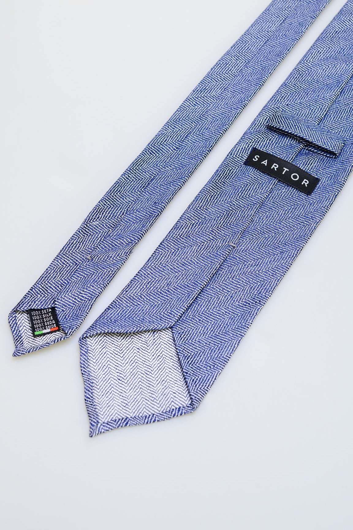 3fold light blue and grey herringbone silk tie