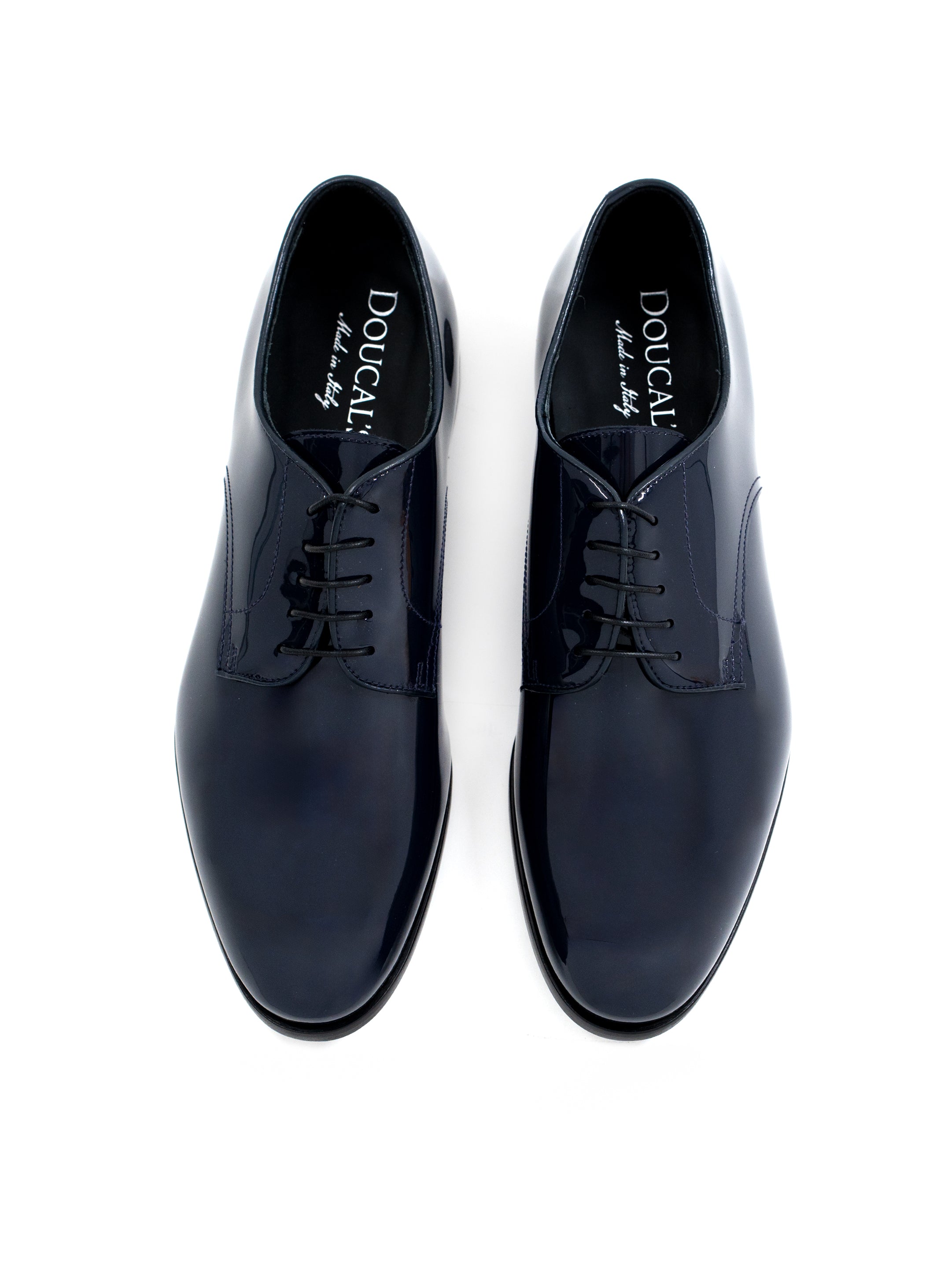 Dark blue patent leather derby