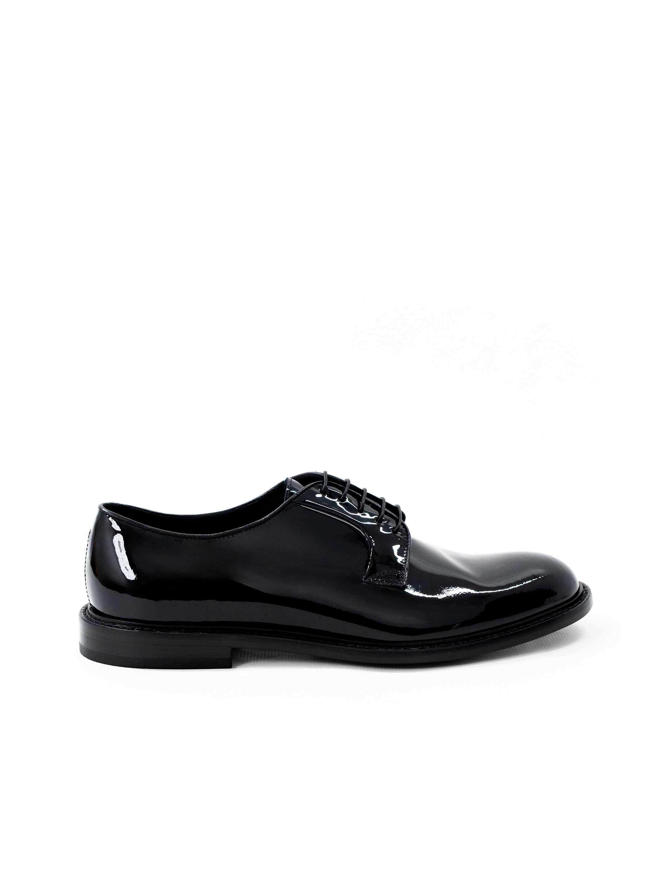 Black patent leather derby