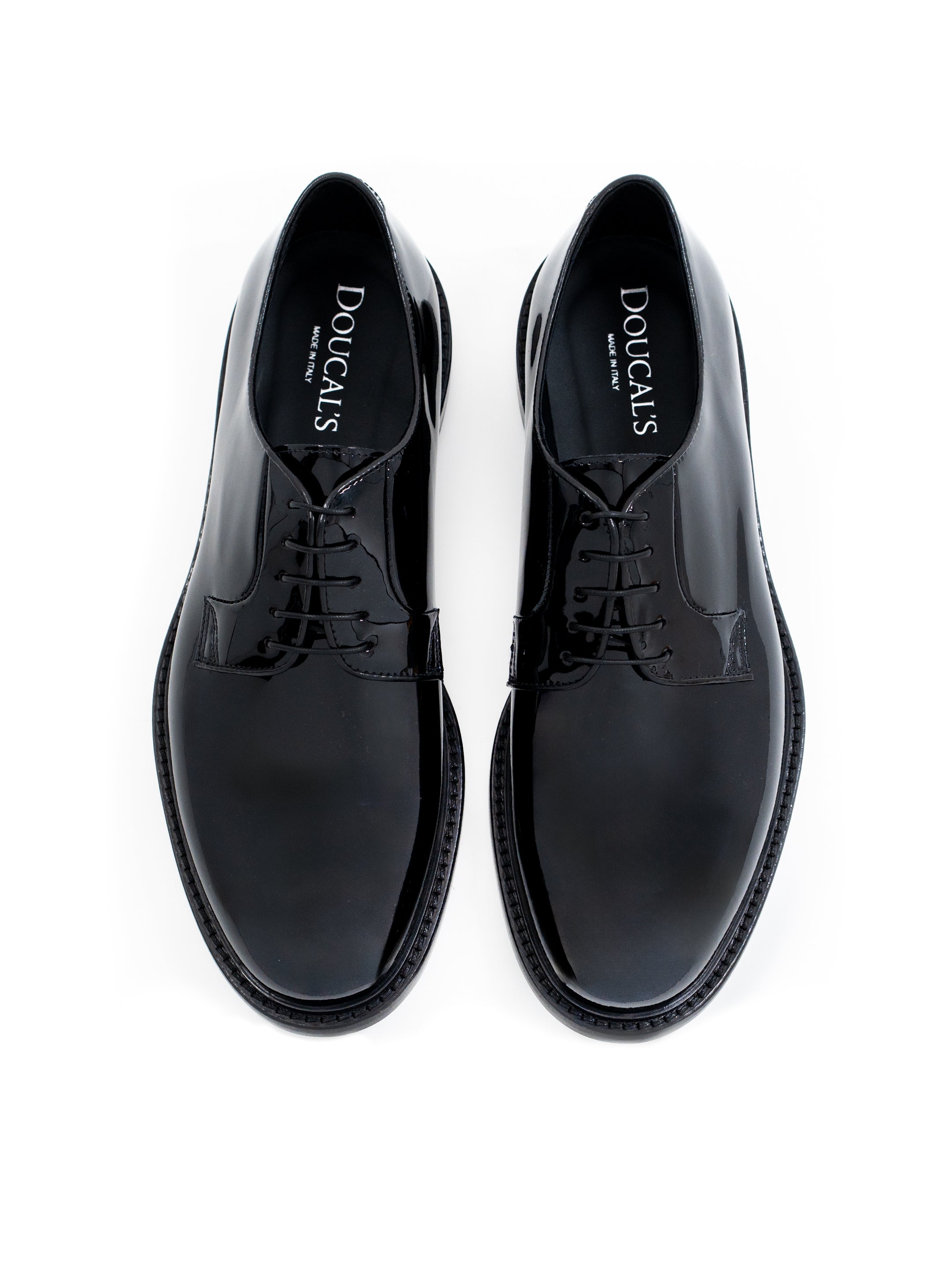 Black patent leather derby