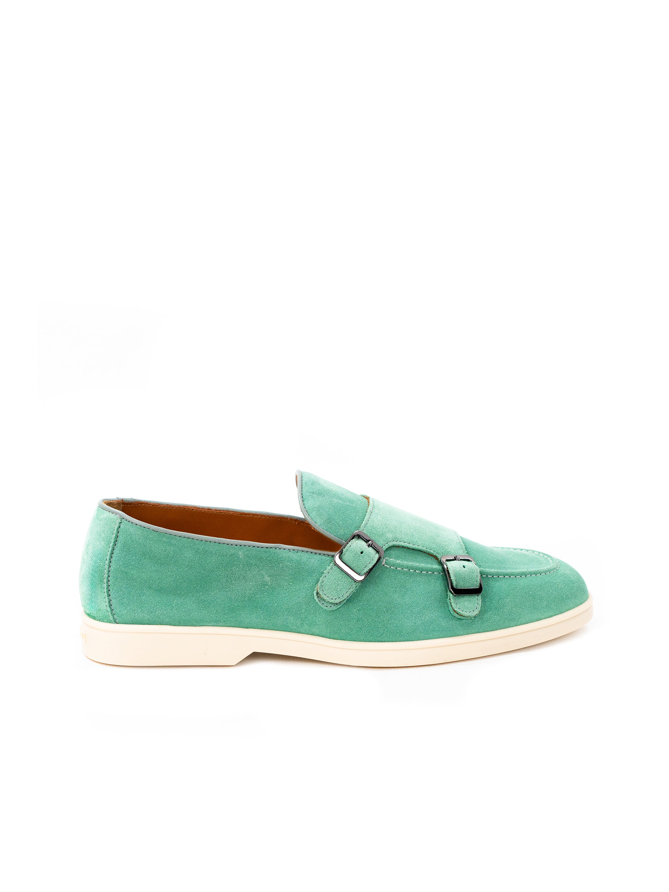 Pistachio double monk loafers white sole