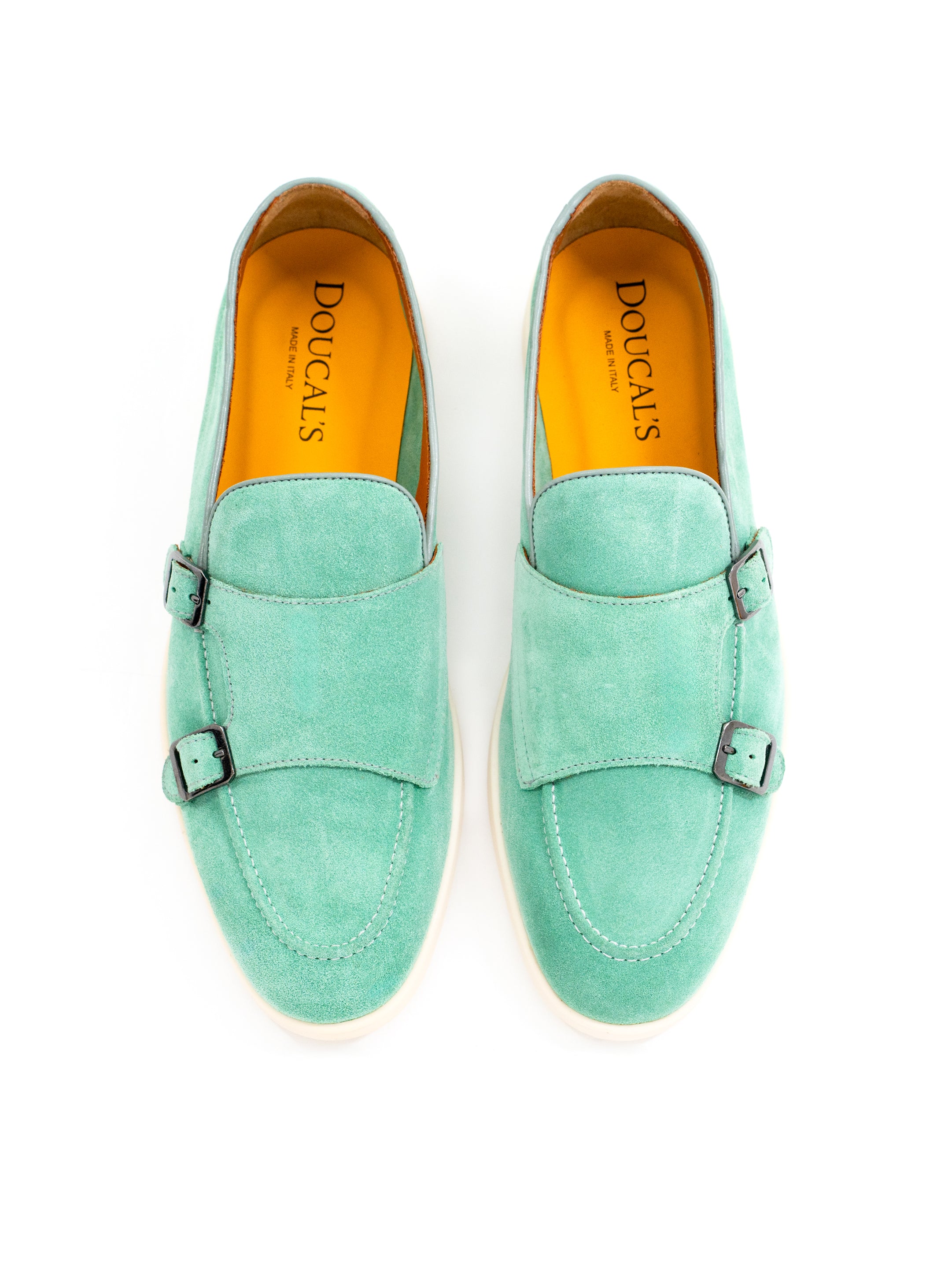Pistachio double monk loafers white sole