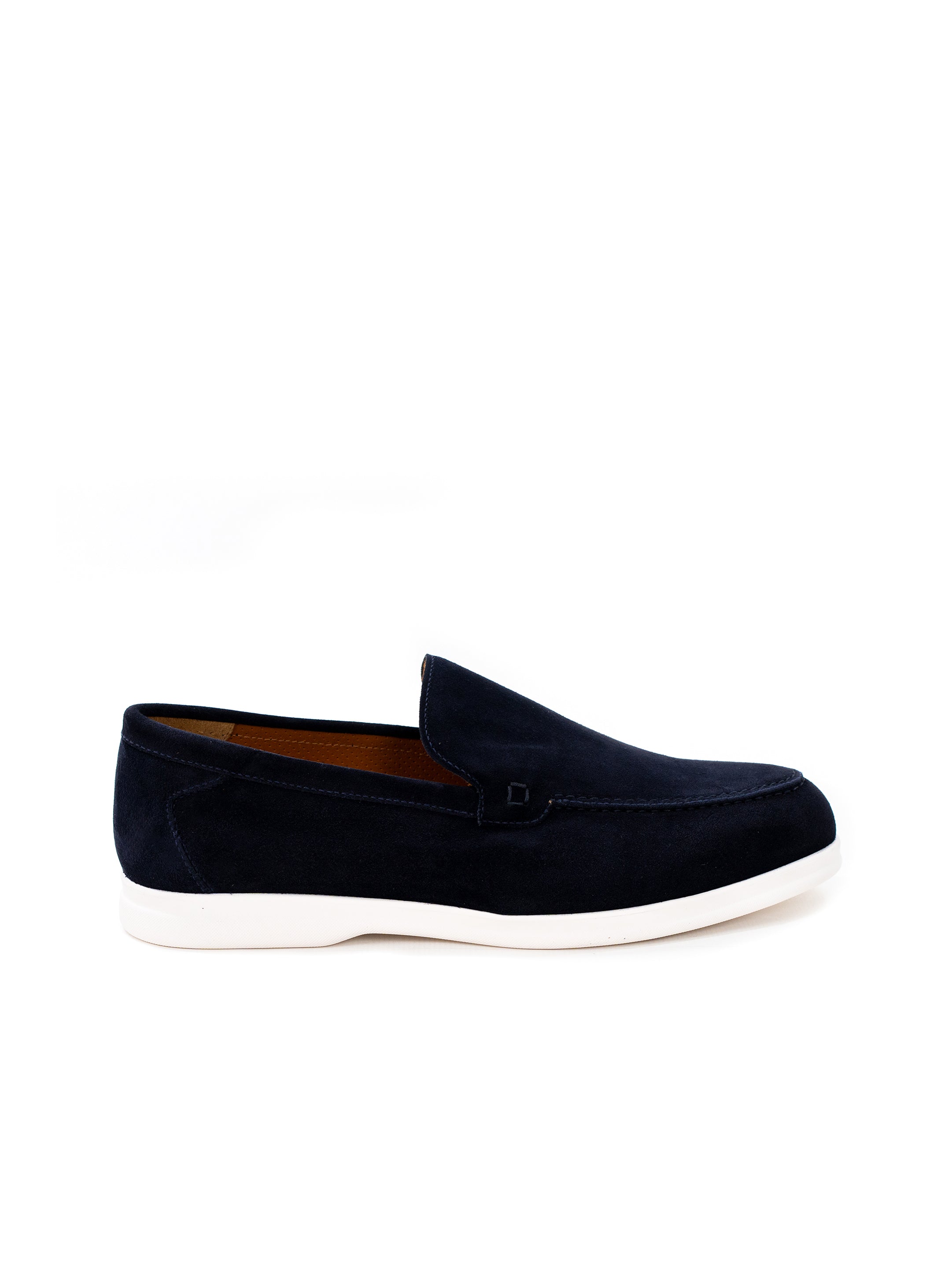 Blue suede loafers white sole