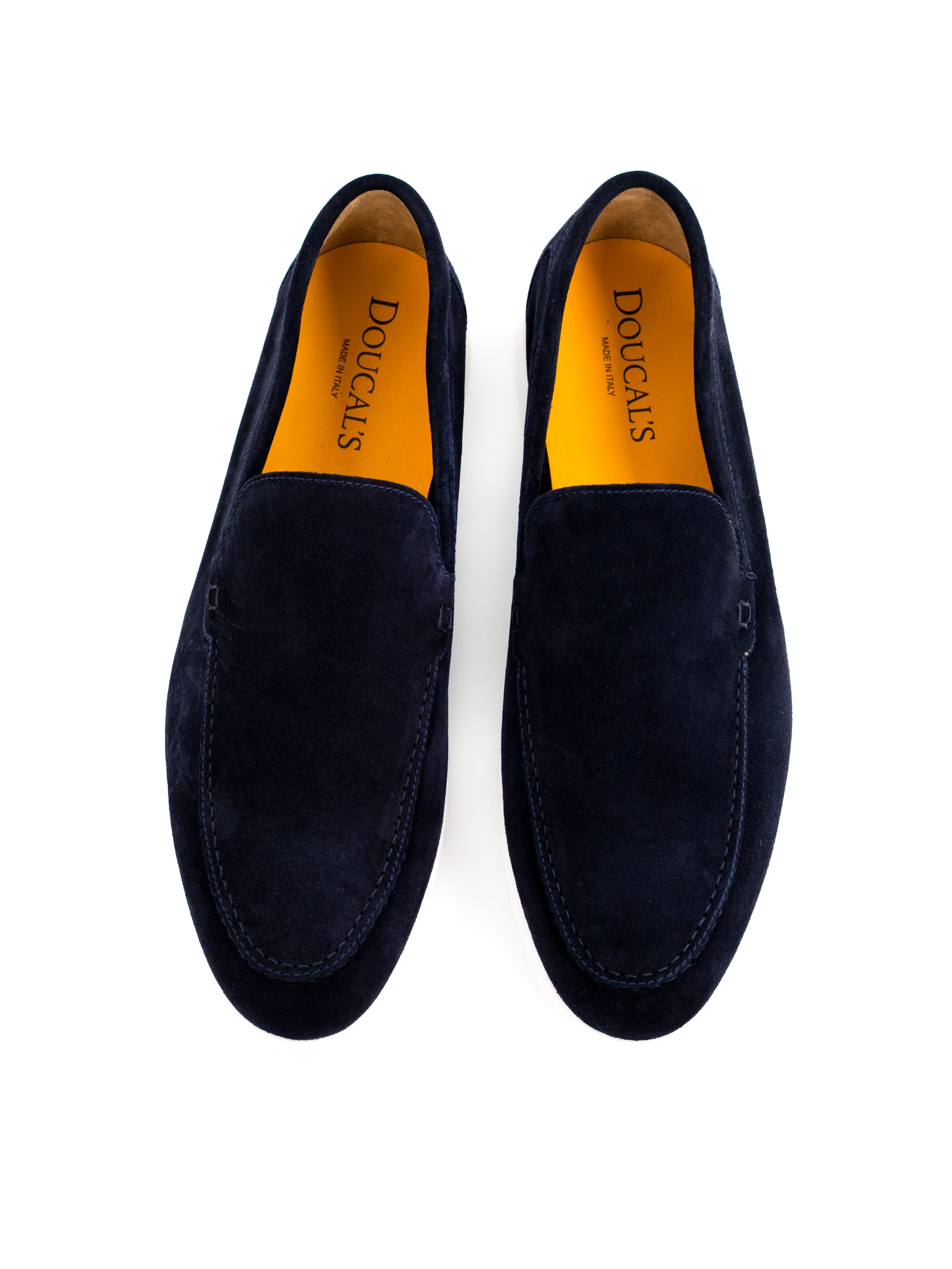 Blue suede loafers white sole