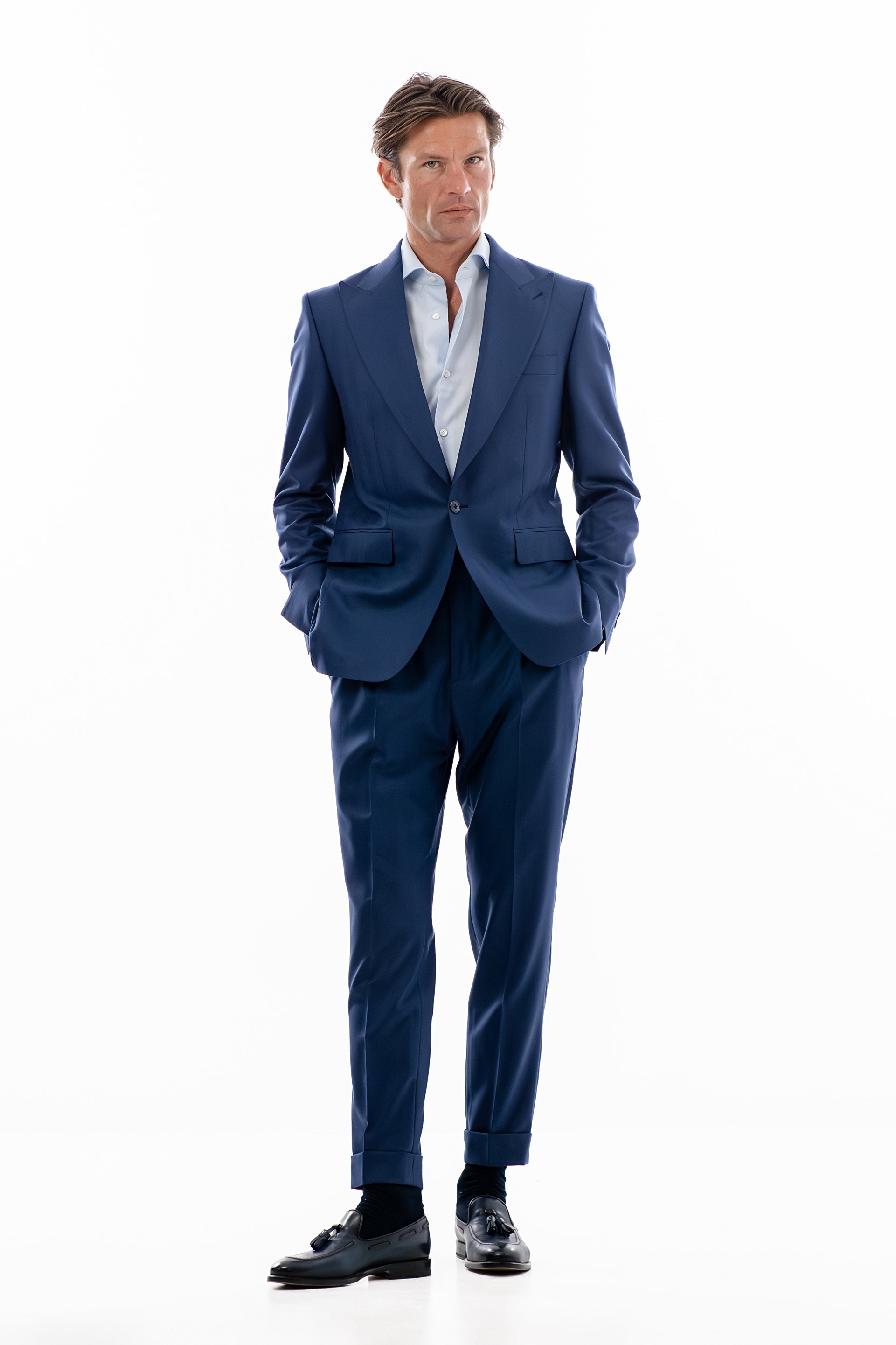 Blue herringbone suit