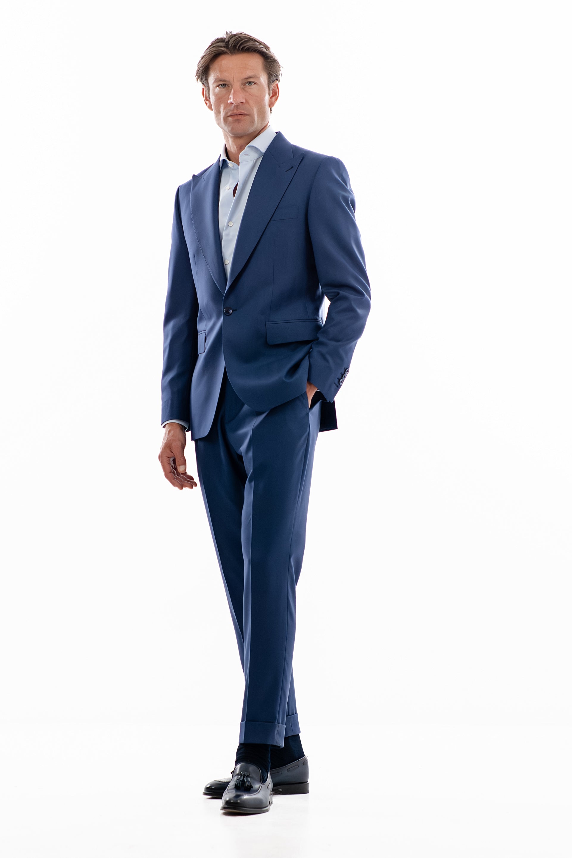 Blue herringbone suit