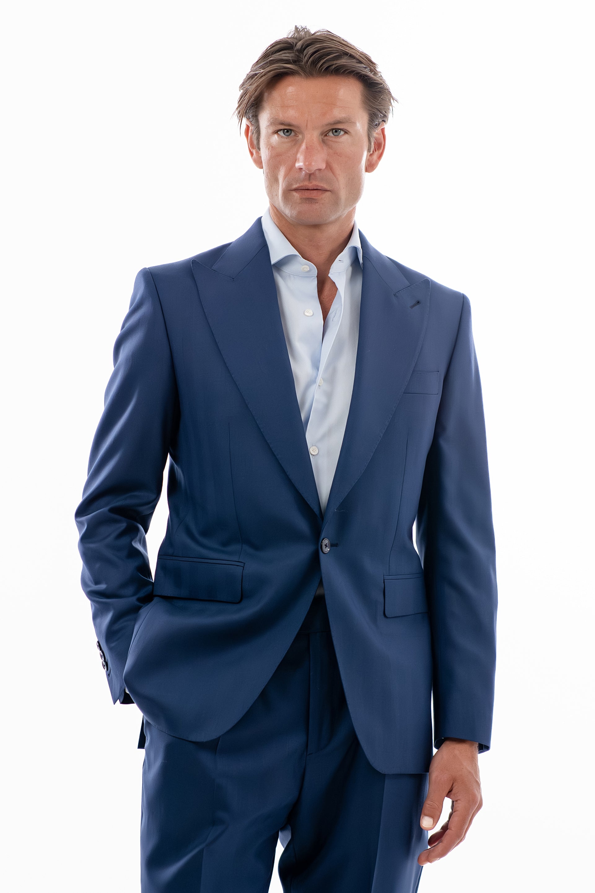 Blue herringbone suit