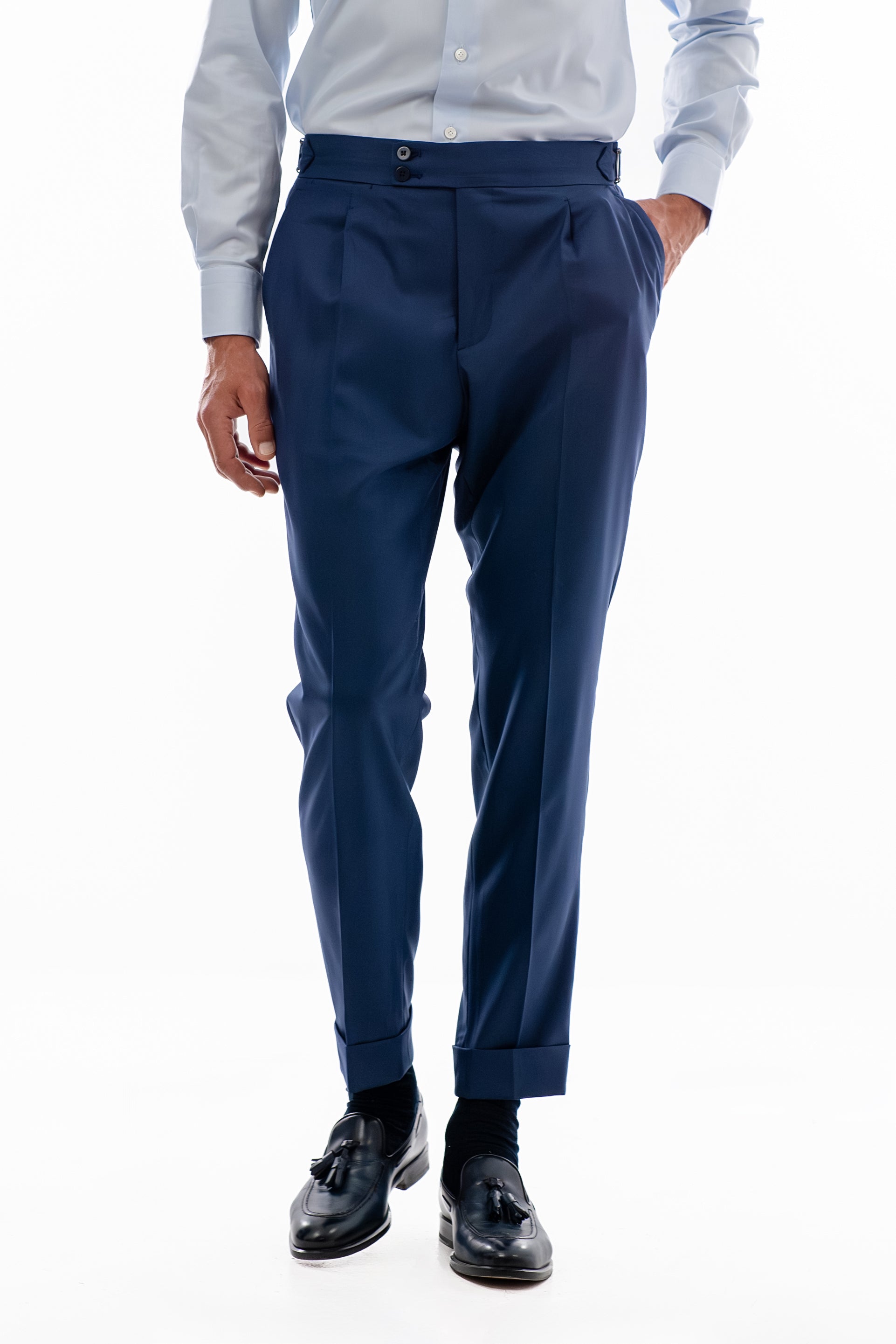 Blue herringbone pants