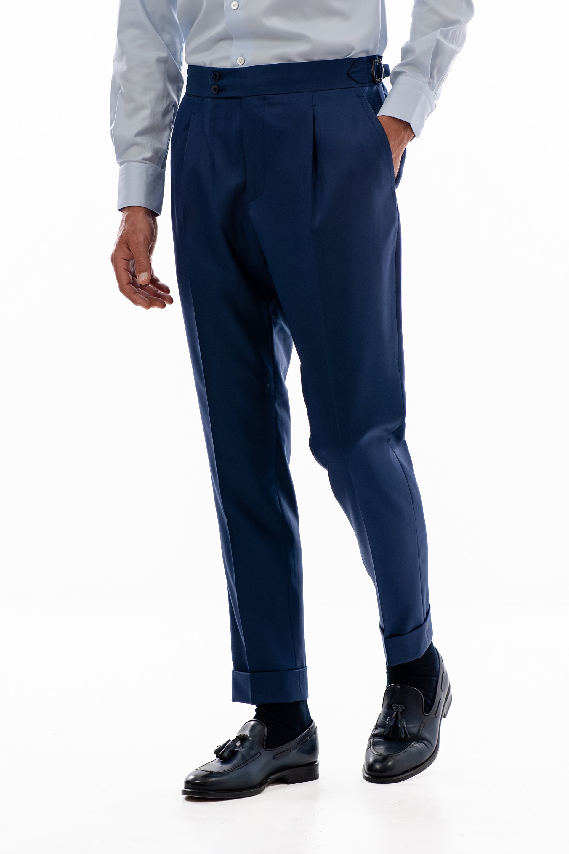 Blue herringbone pants