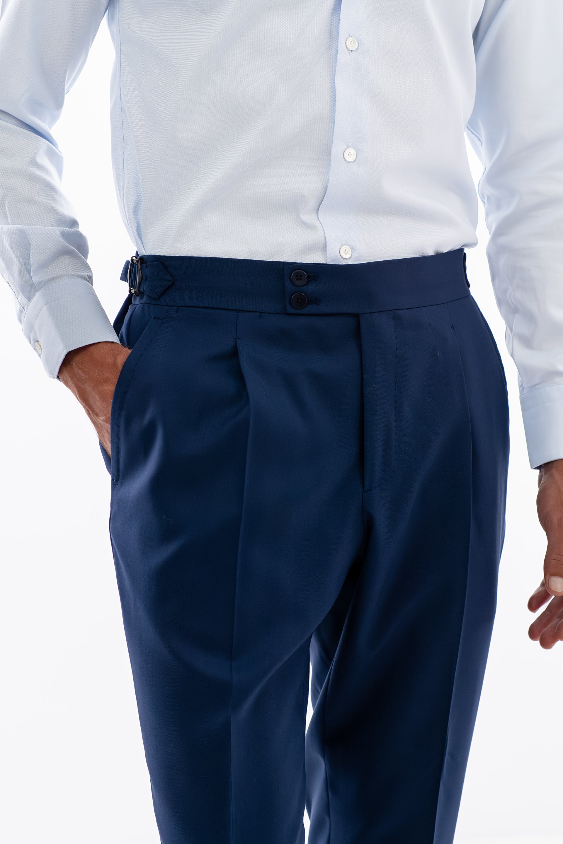 Blue herringbone pants