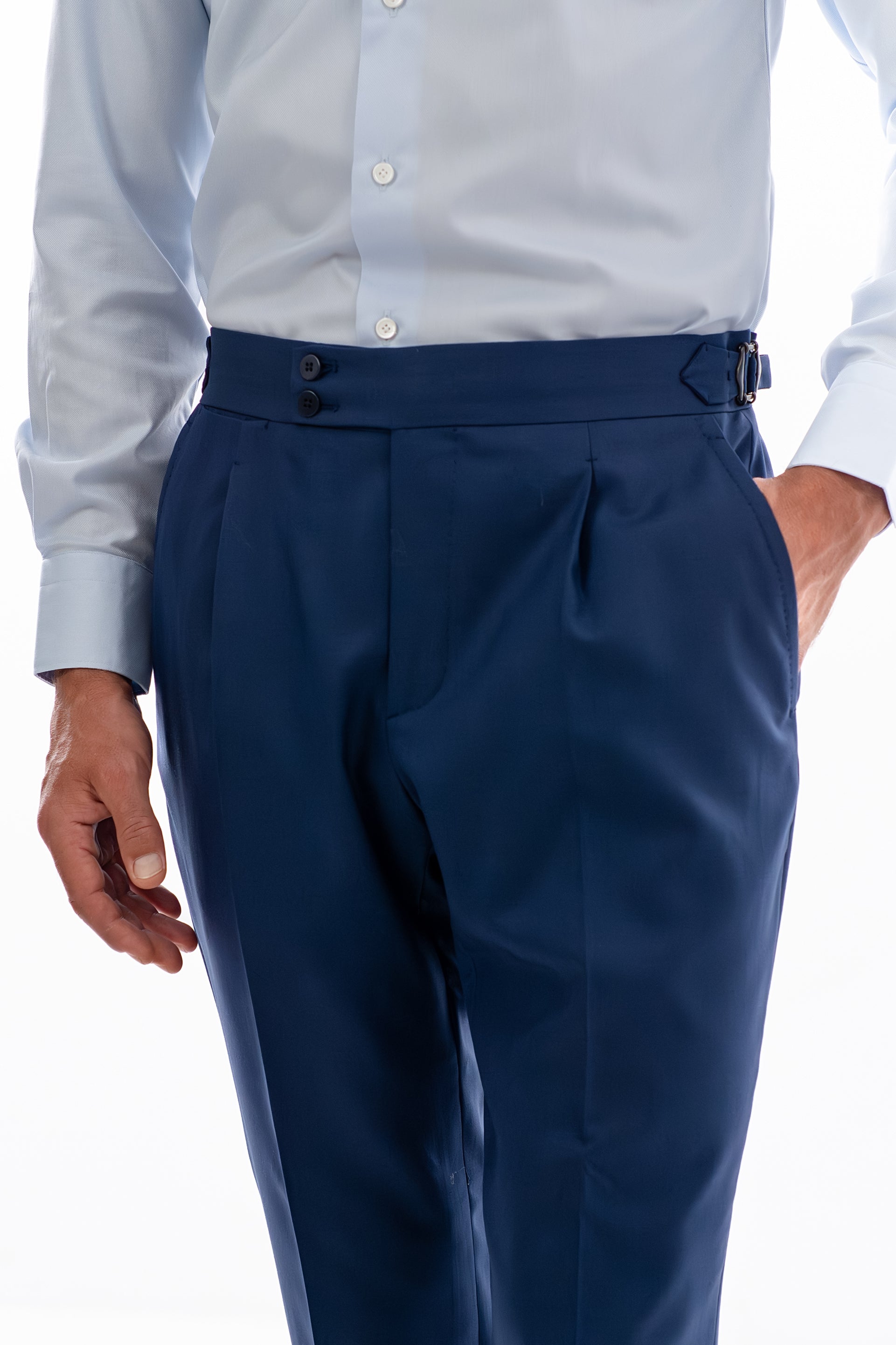 Blue herringbone pants