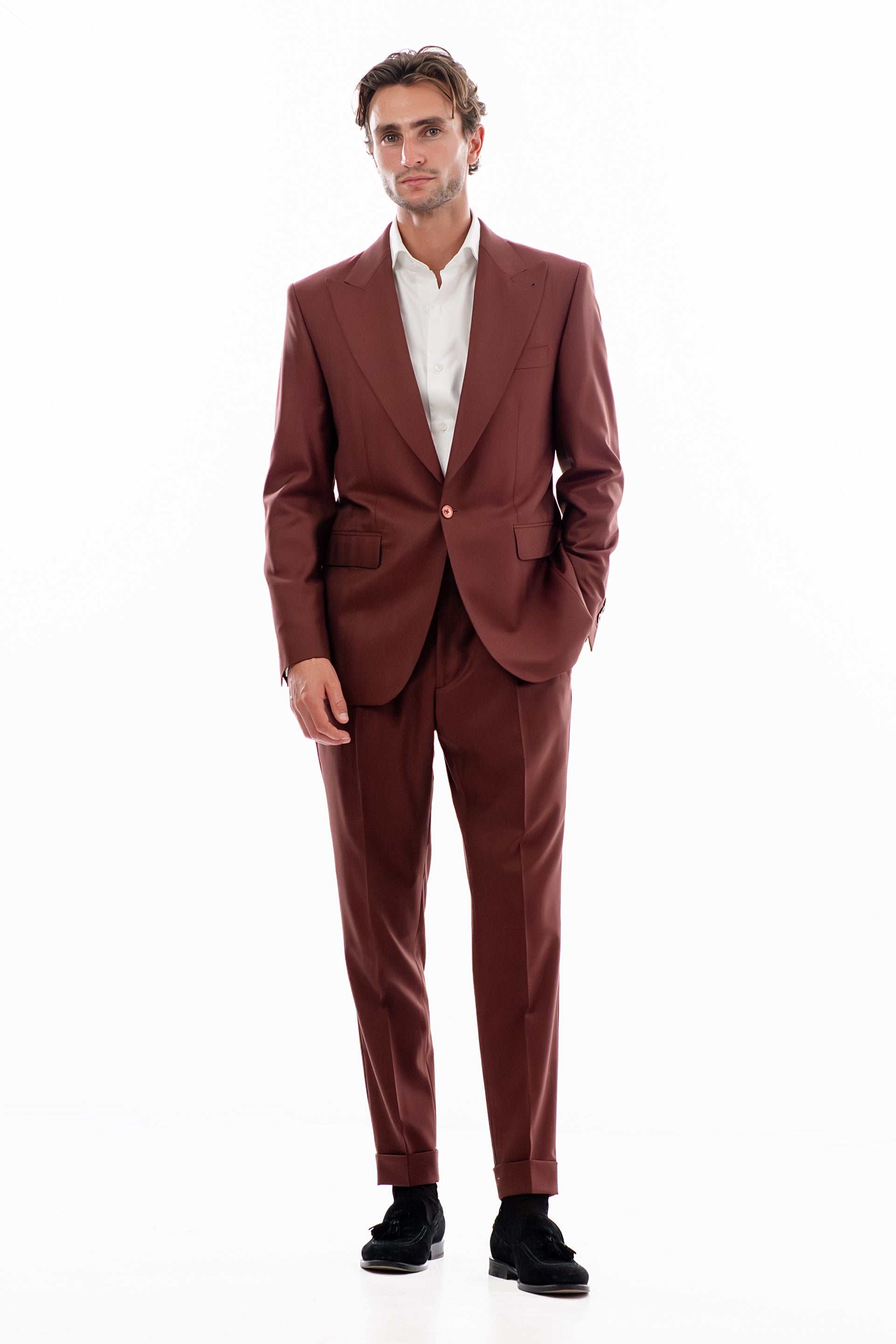 Burgundy herringbone suit