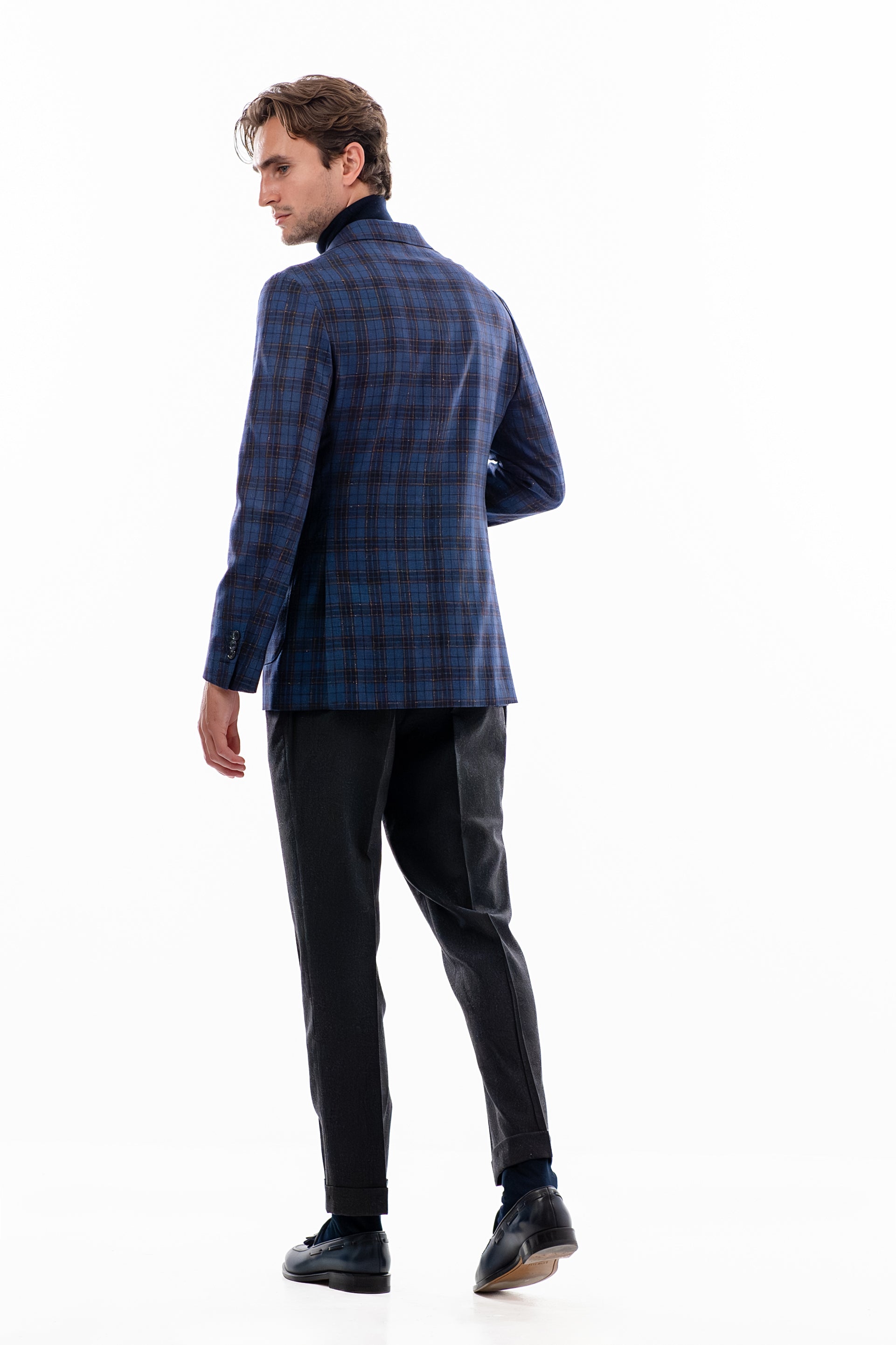 Blue and brown windowpane blazer