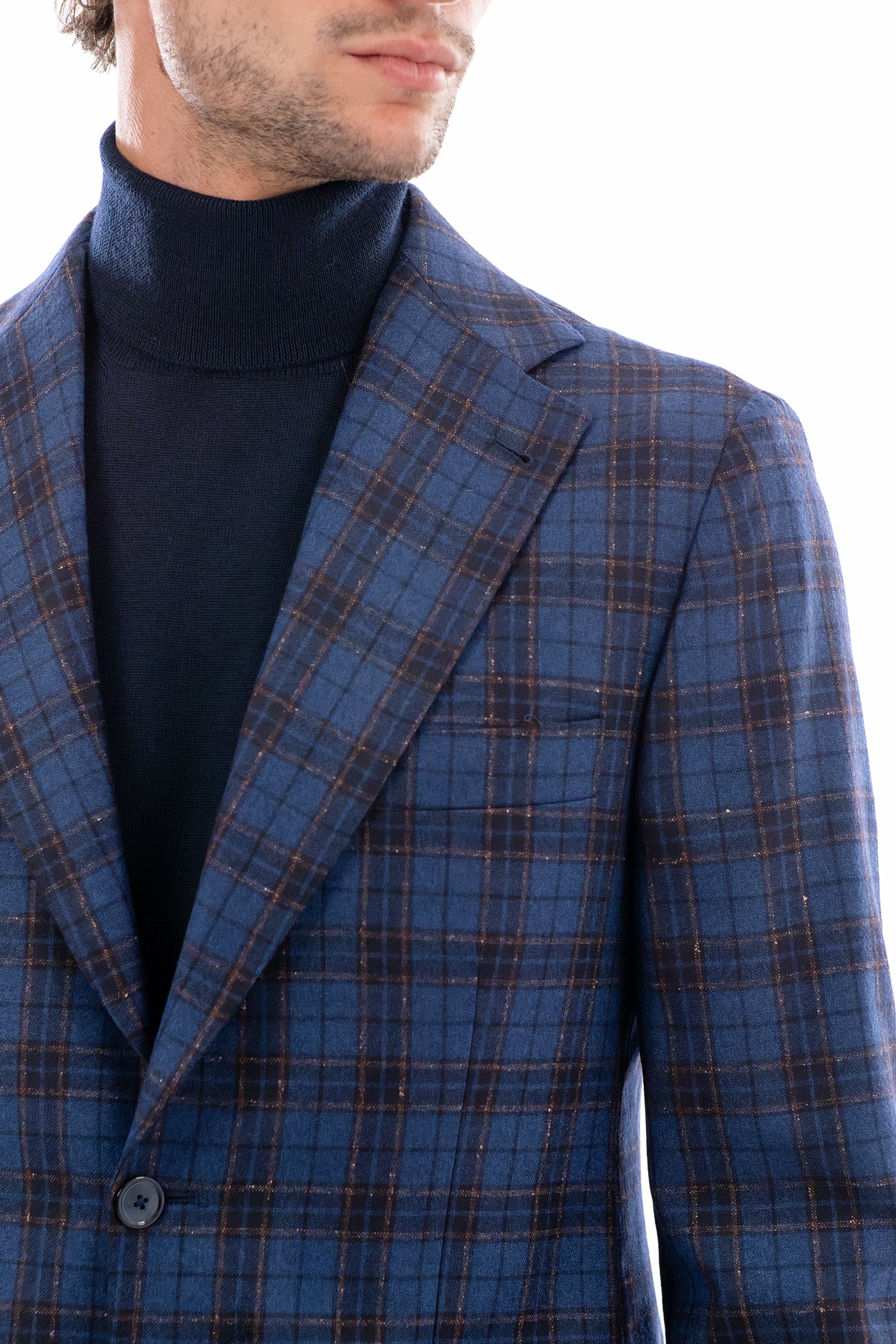 Blue and brown windowpane blazer