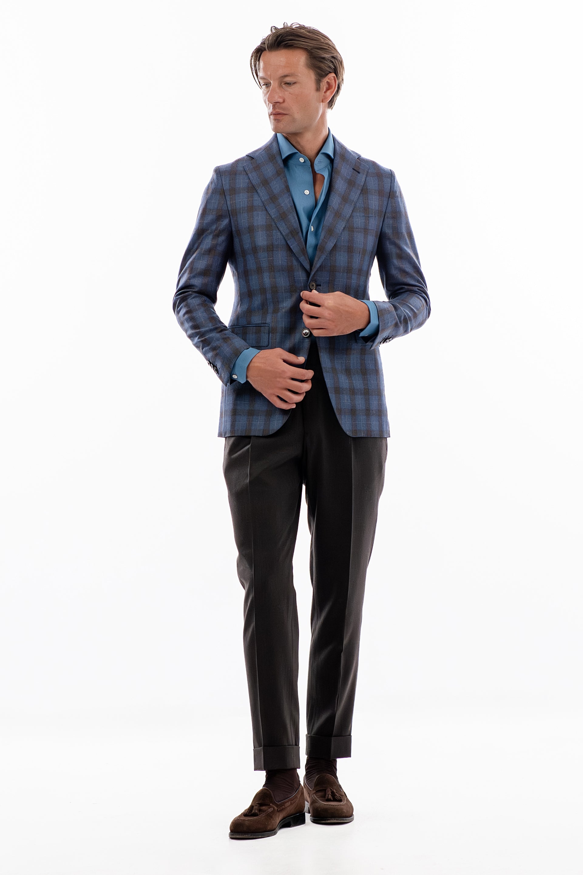 Ciel and brown windowpane blazer