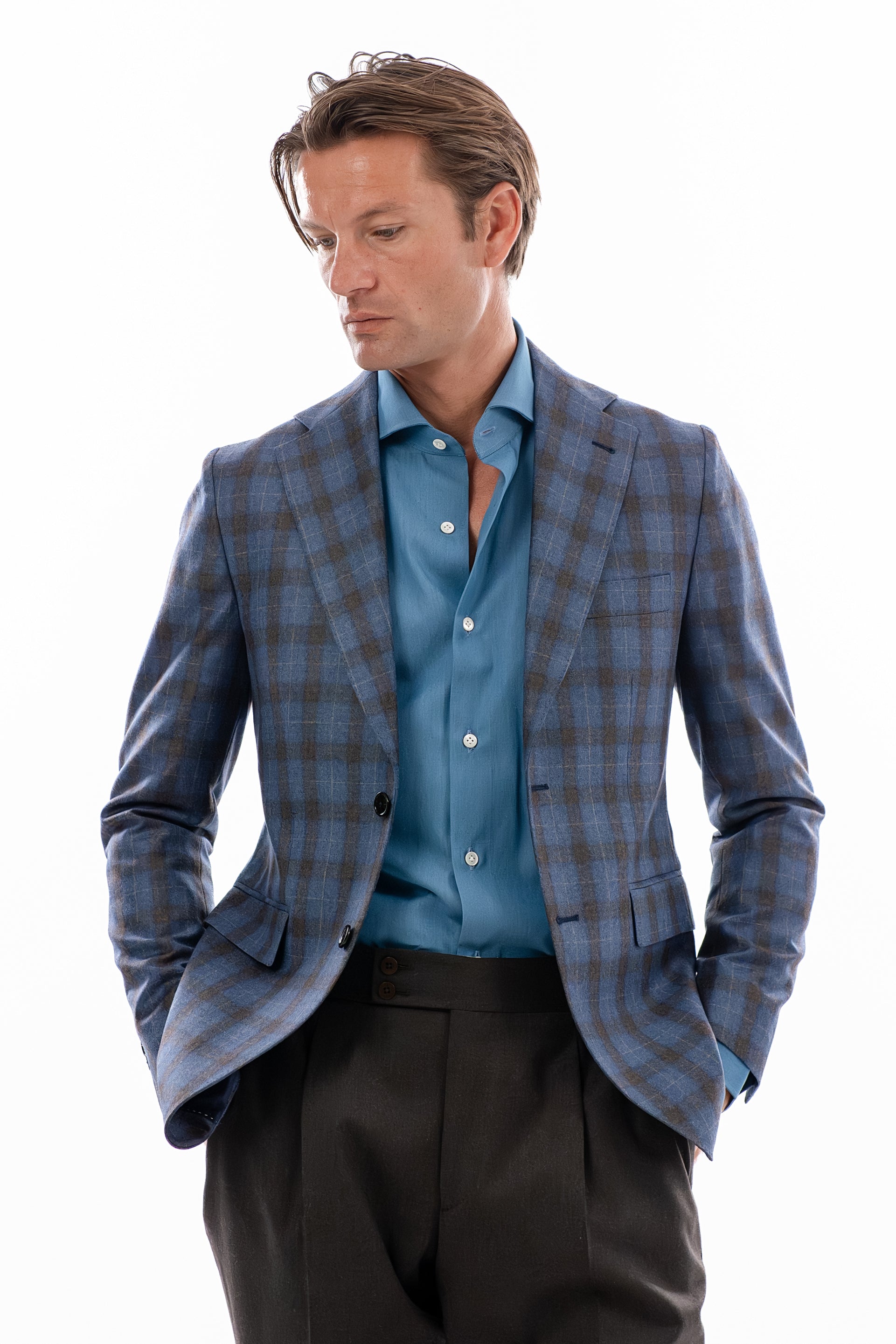 Ciel and brown windowpane blazer