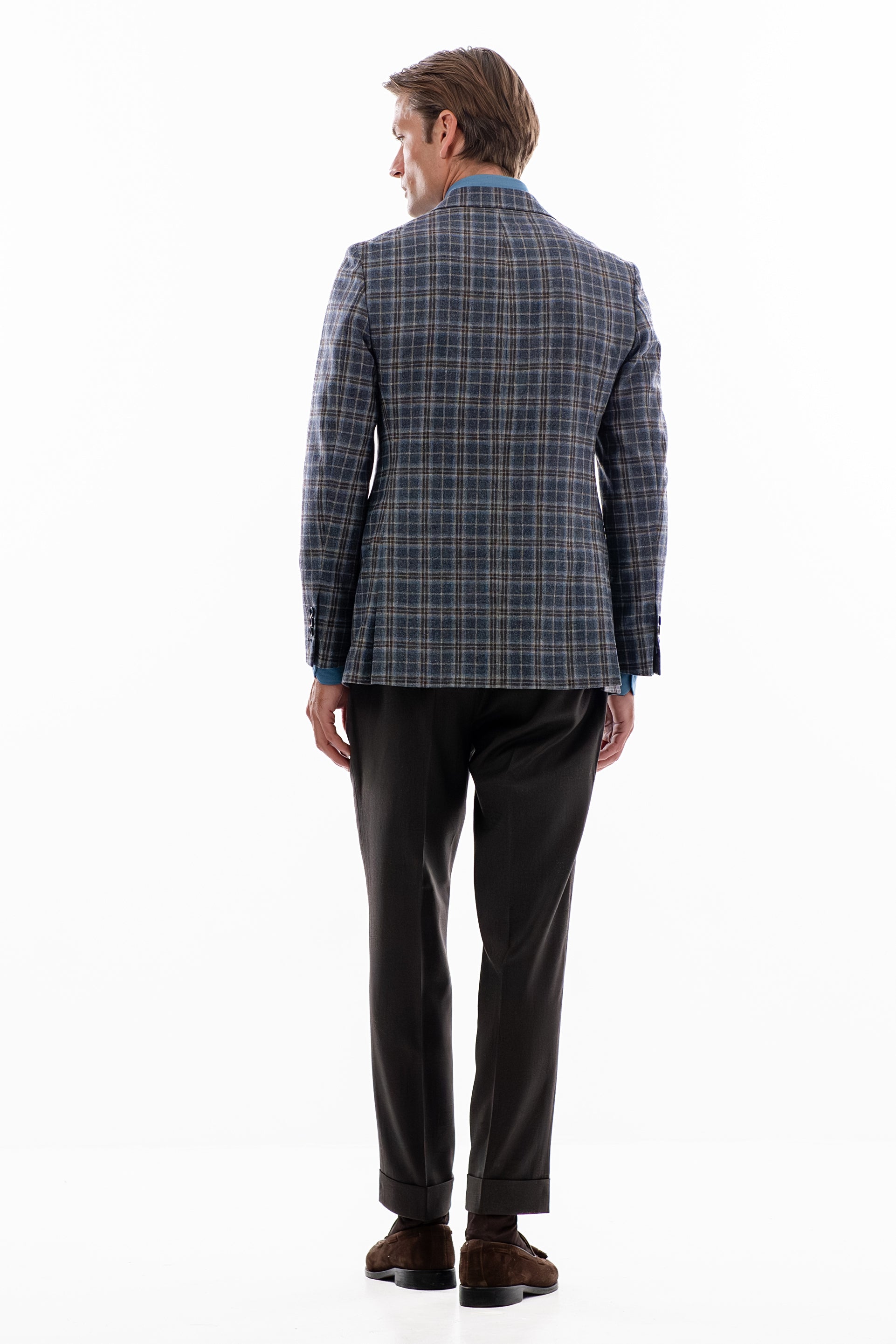 Blue and grey windowpane blazer