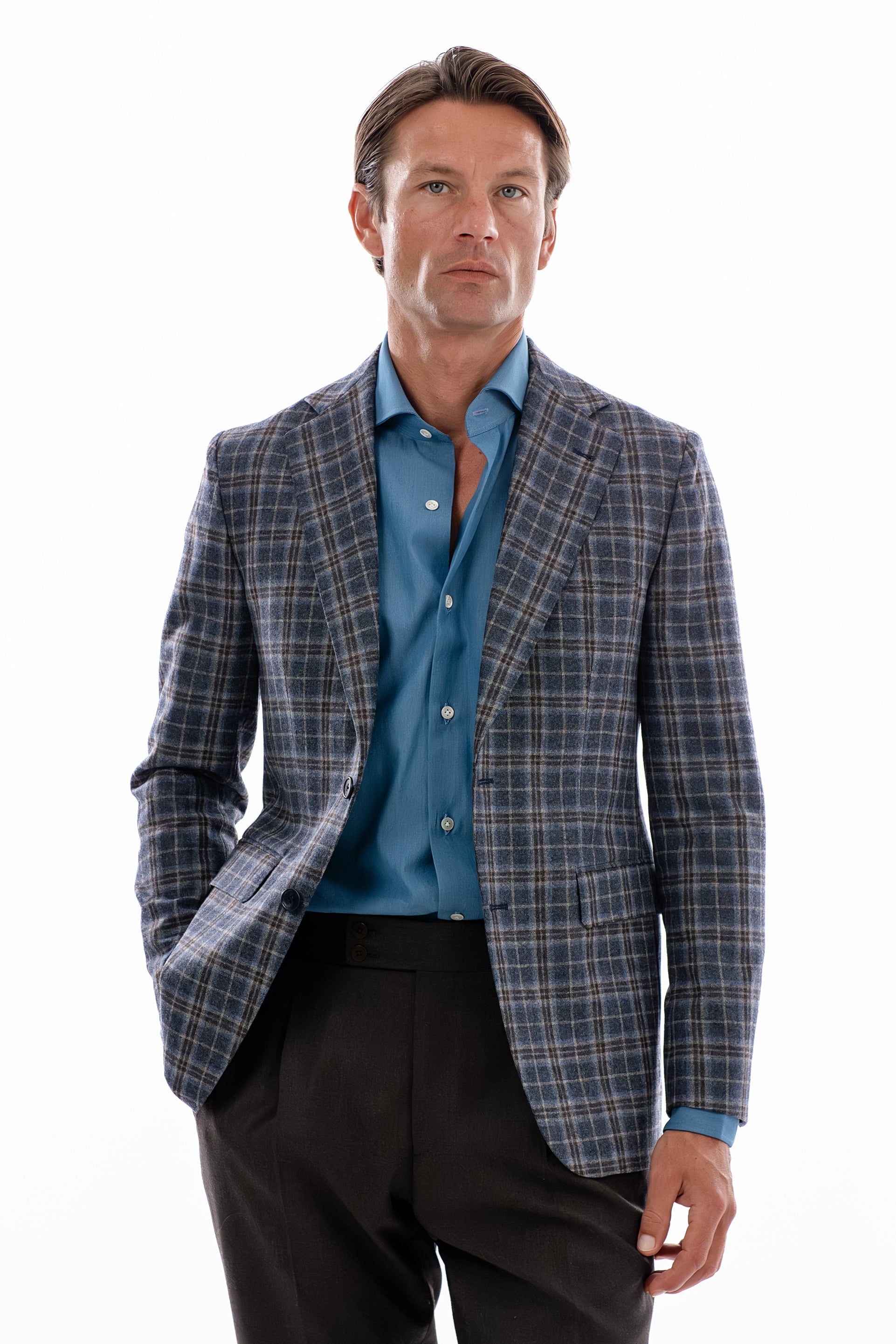 Blue and grey windowpane blazer