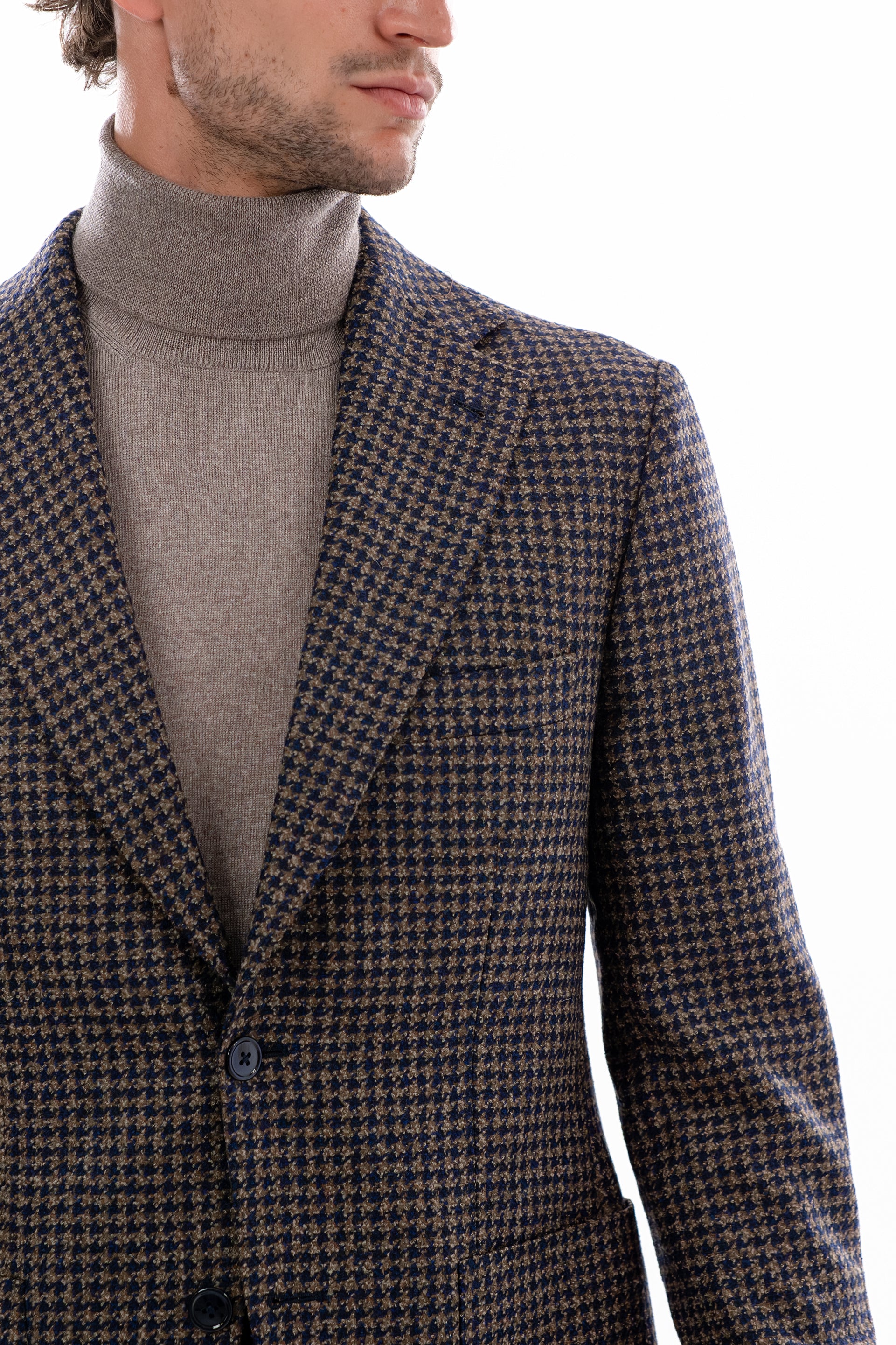 Brown and blue pied-de-poule blazer