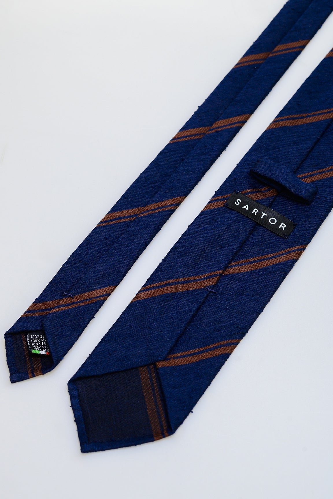 3fold blue and brown striped silk tie